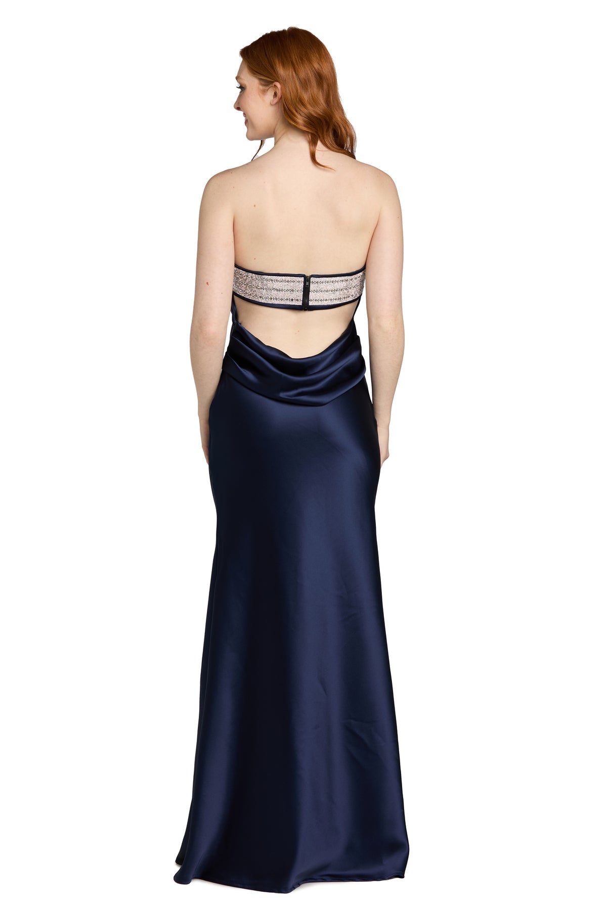 Red Strapless Floor-Length Satin Formal Column Gown Elara Morgan & Co 14110