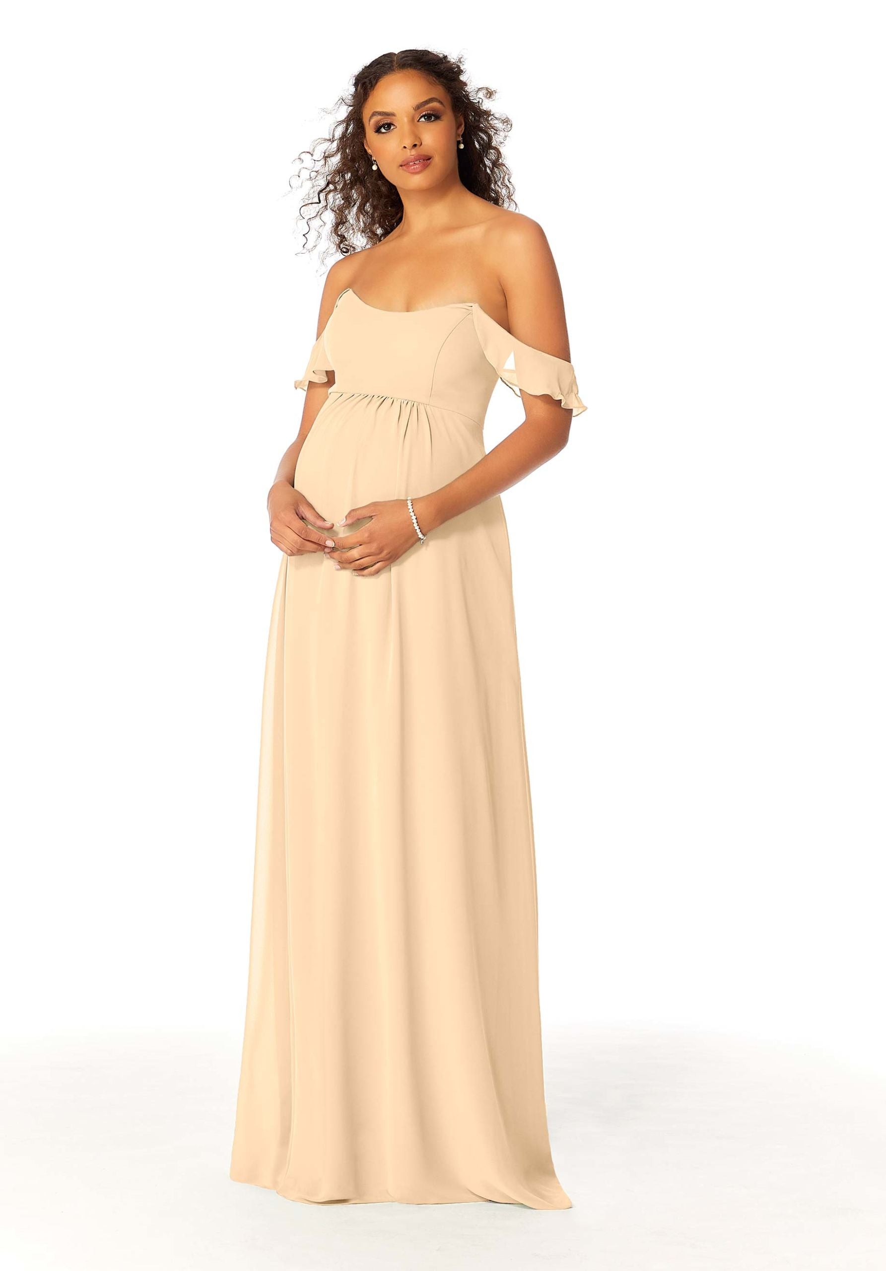 Formal Dresses A Line Formal Evening Long Ruffle Dress MGNY Madeline Gardner New York 14111 Buttercream