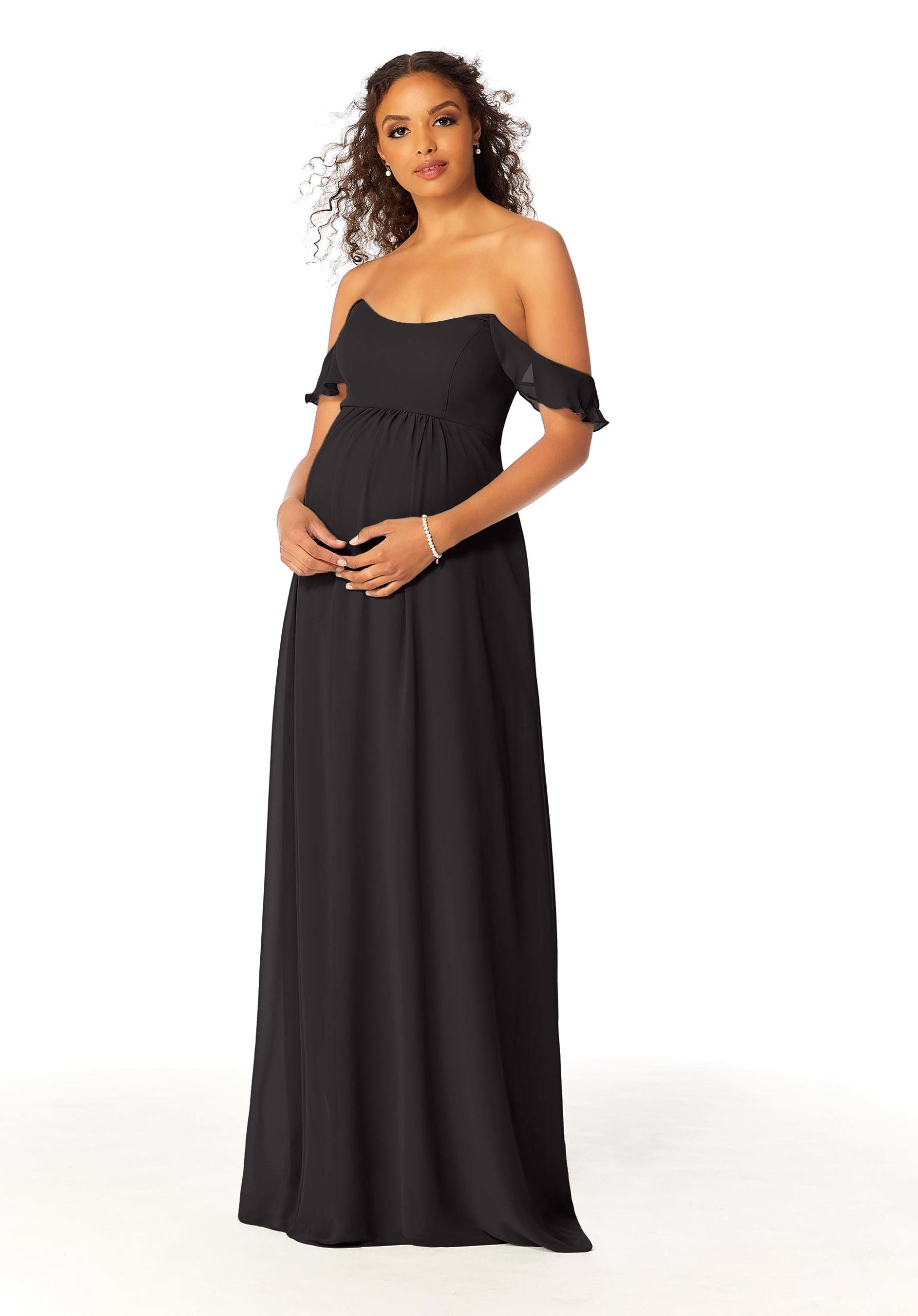 Formal Dresses Evening Ruffle Long A Line Formal Dress MGNY Madeline Gardner New York 14111 Black