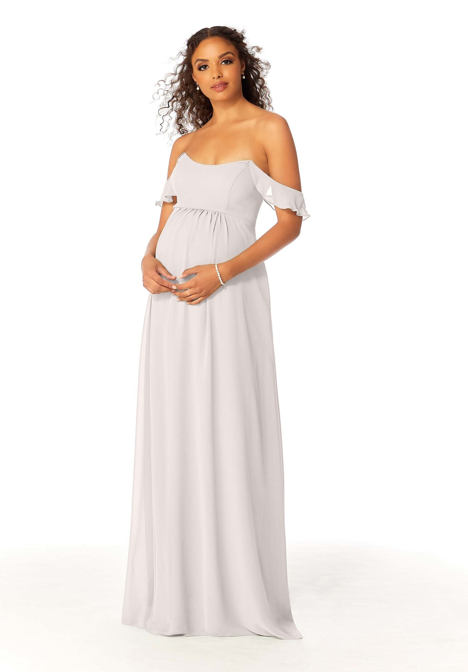 Formal Dresses A Line Ruffle Long Formal Evening Dress MGNY Madeline Gardner New York 14111 Silver