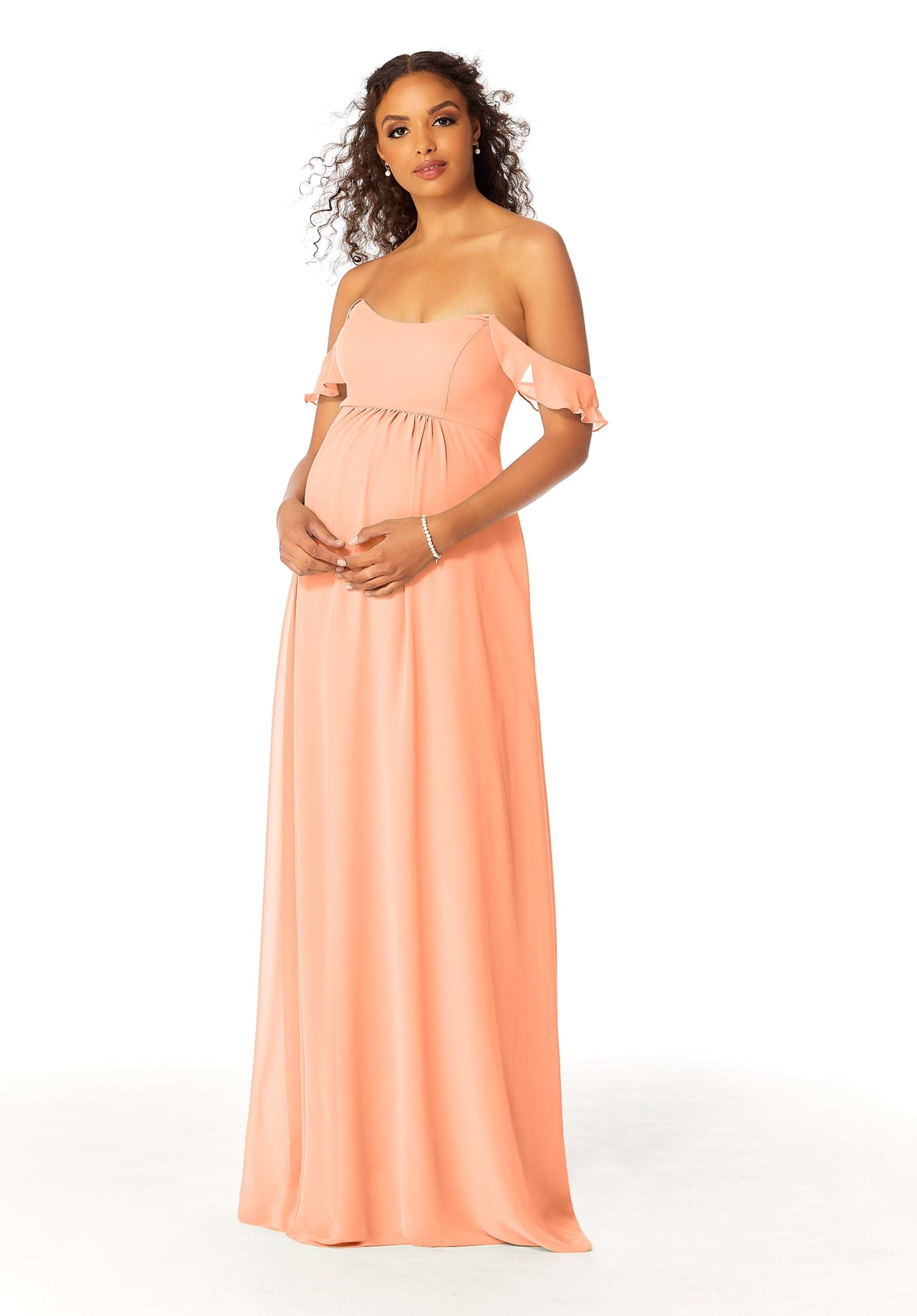 Formal Dresses Formal Evening Long A Line Ruffle Dress MGNY Madeline Gardner New York 14111 Peach