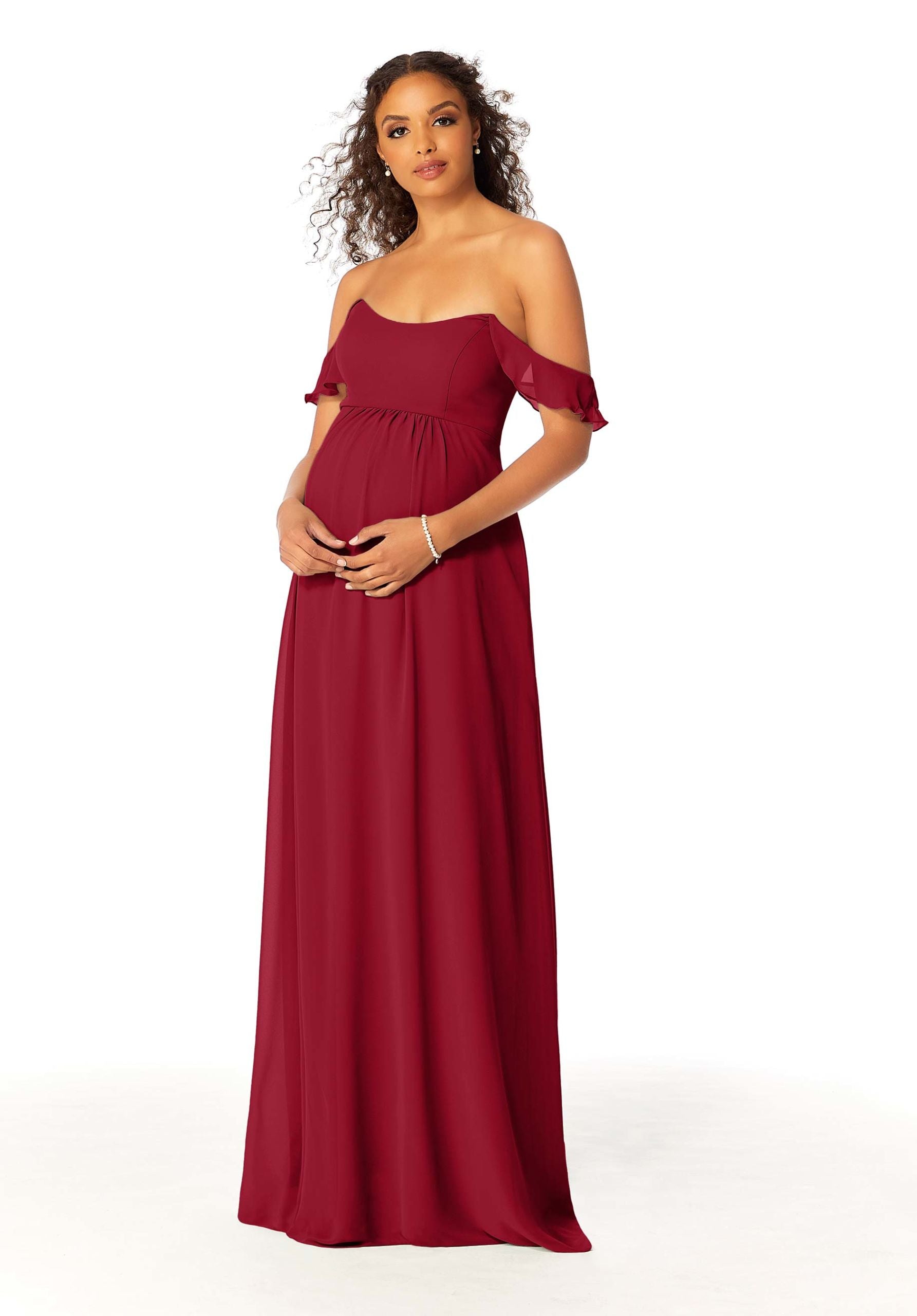 Formal Dresses Ruffle Evening Formal Long A Line Dress MGNY Madeline Gardner New York 14111 Claret