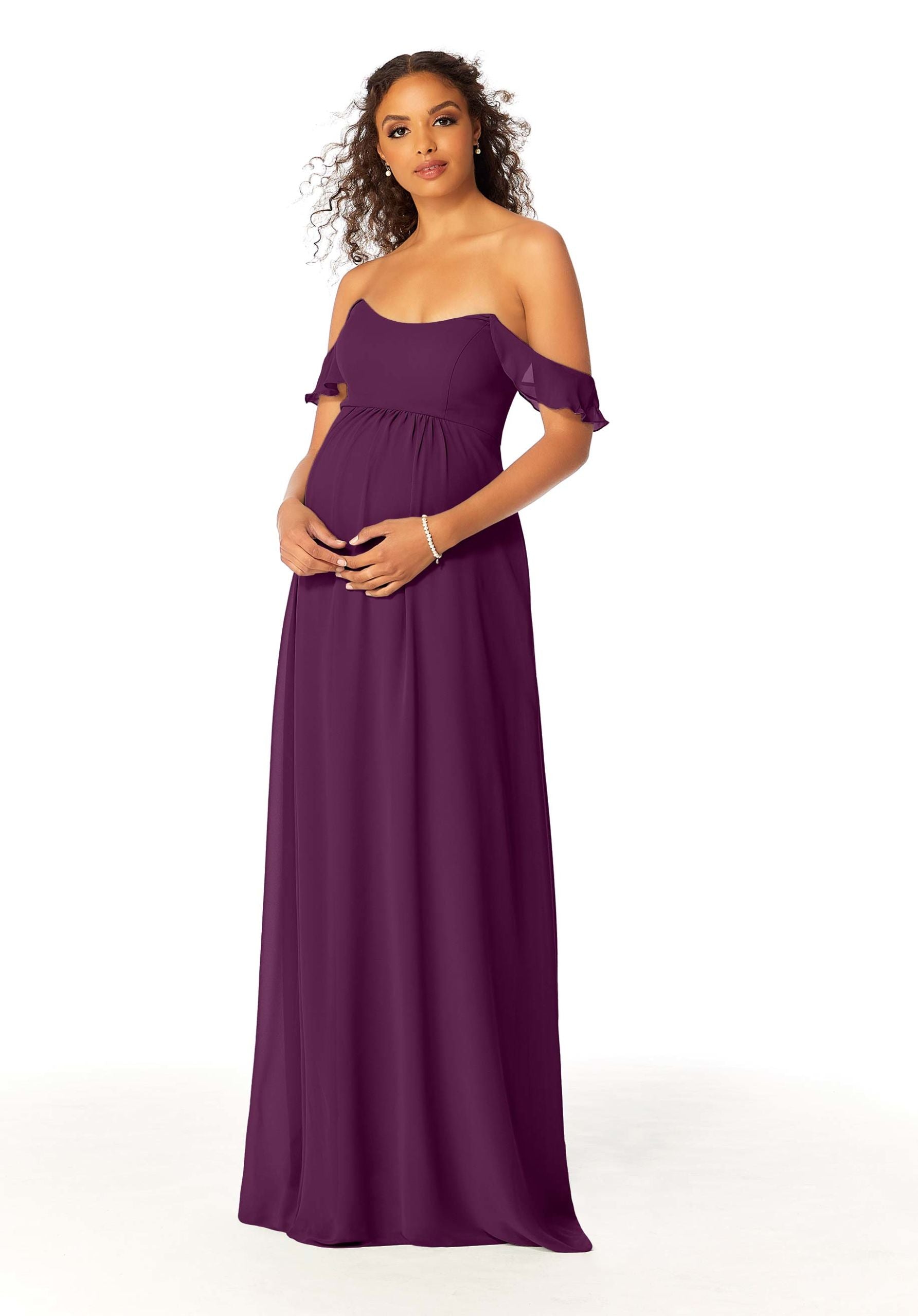 Formal Dresses Long Formal A Line Evening Ruffle Dress MGNY Madeline Gardner New York 14111 Eggplant