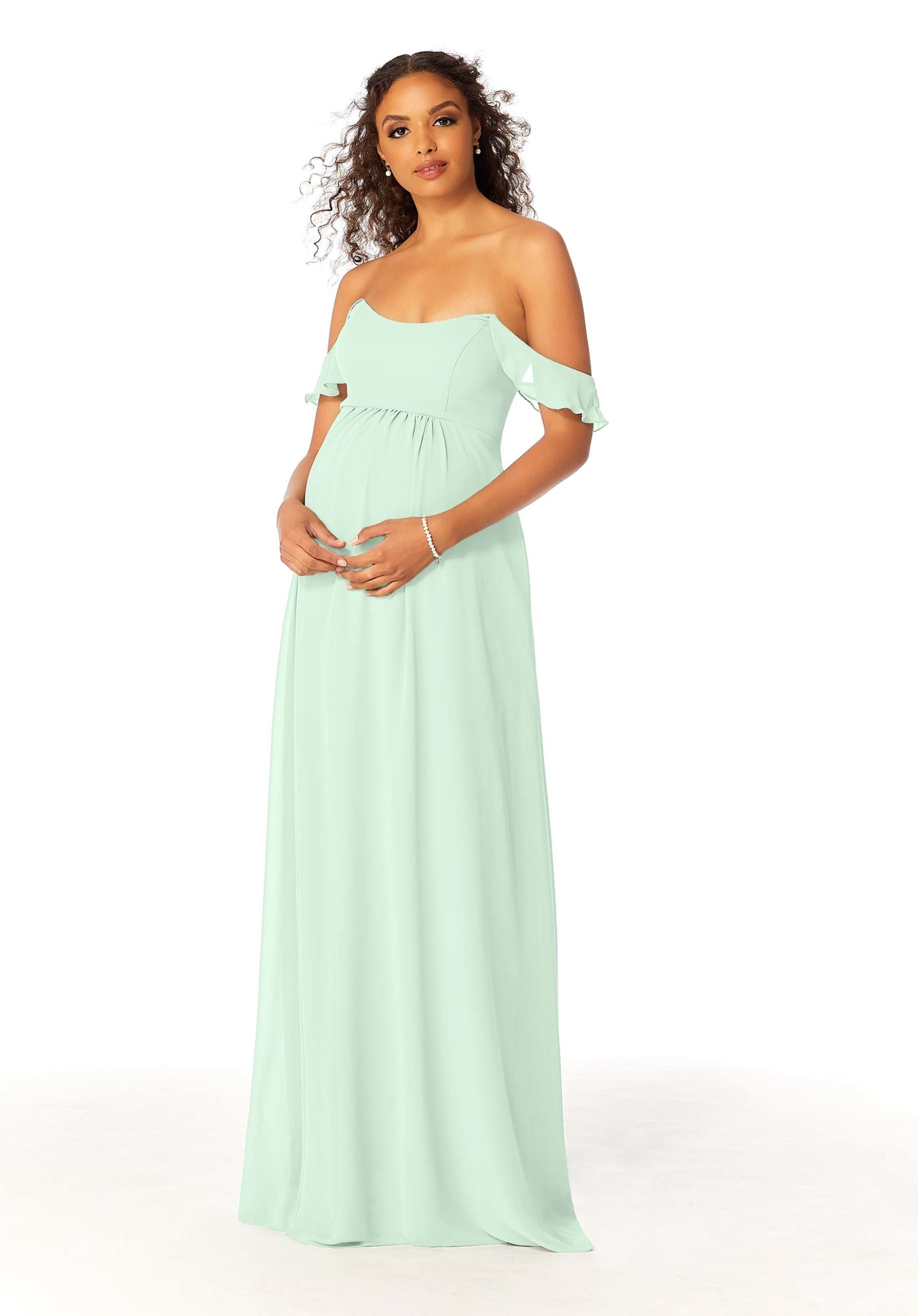 Formal Dresses A Line Ruffle Long Formal Evening Dress MGNY Madeline Gardner New York 14111 Sea Glass