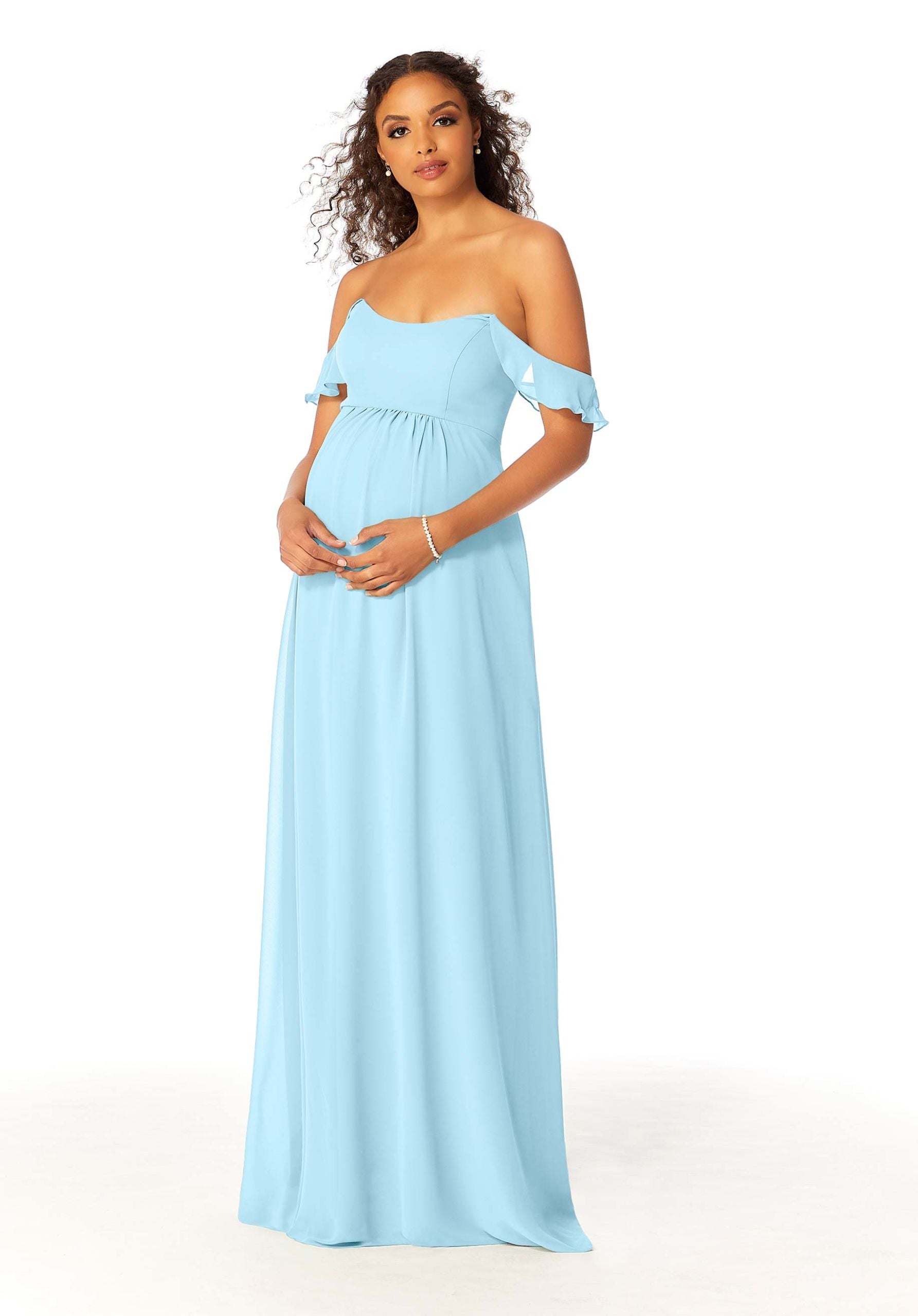 Formal Dresses A Line Ruffle Long Formal Evening Dress MGNY Madeline Gardner New York 14111 Sky