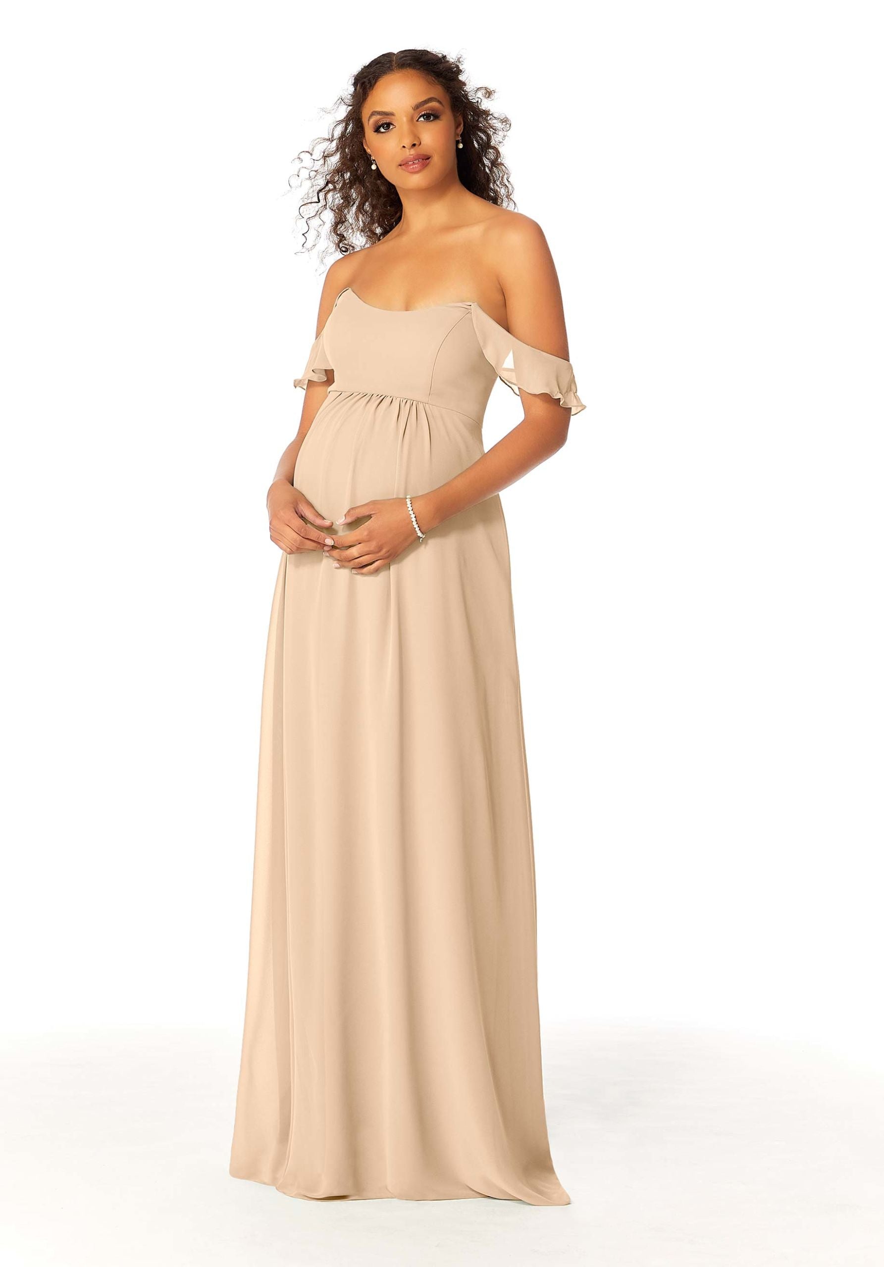 Formal Dresses A Line Formal Evening Long Ruffle Dress MGNY Madeline Gardner New York 14111 Champagne