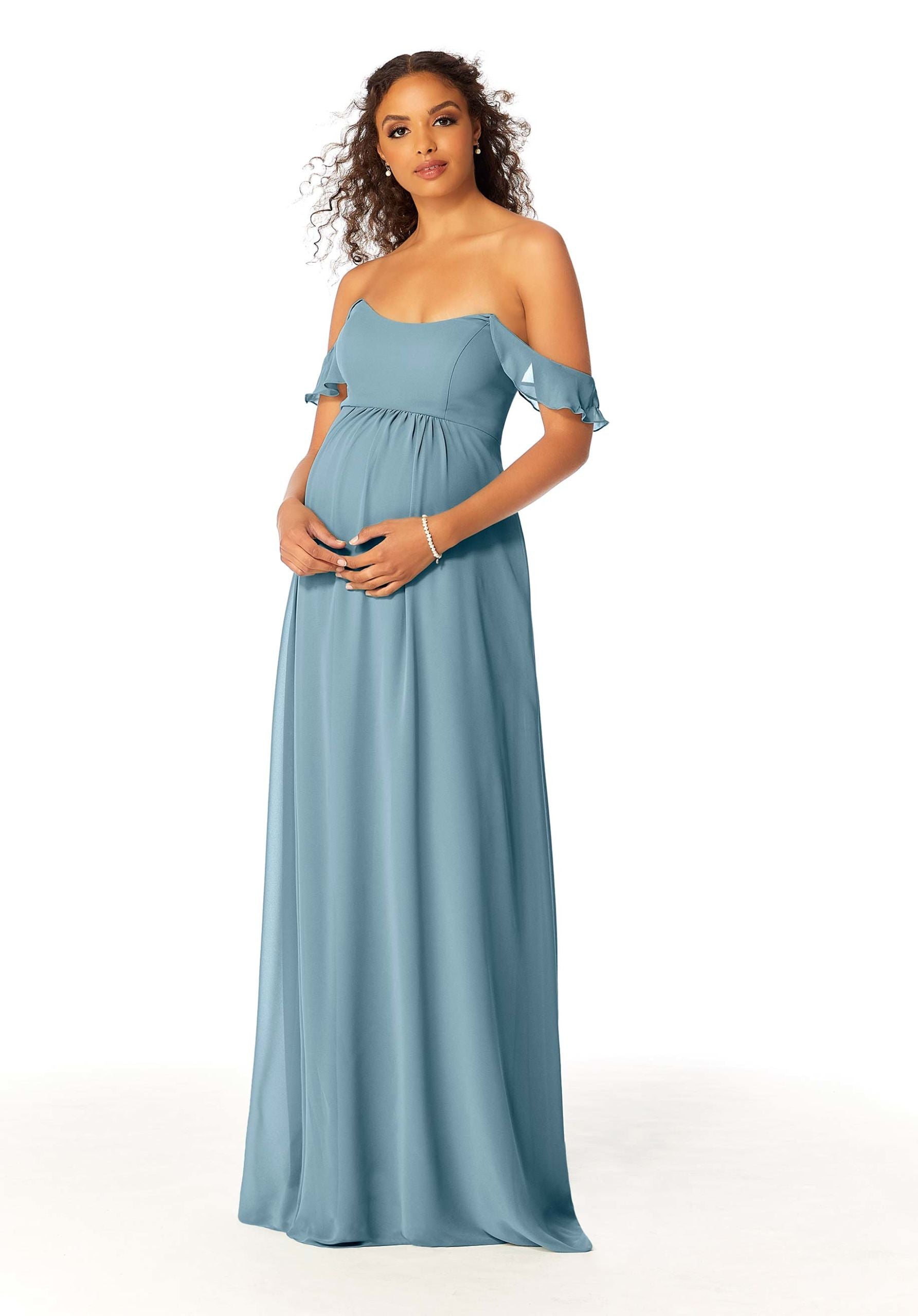 Formal Dresses A Line Ruffle Long Formal Evening Dress MGNY Madeline Gardner New York 14111 Slate