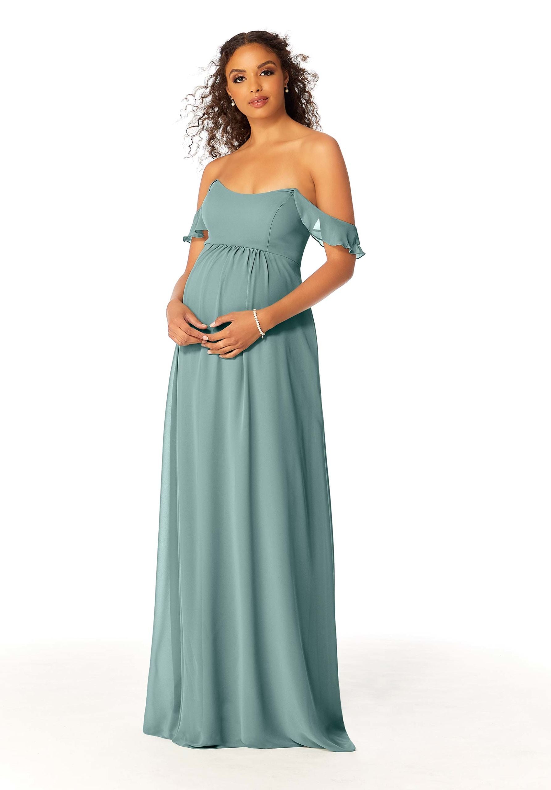 Formal Dresses Ruffle Evening Formal Long A Line Dress MGNY Madeline Gardner New York 14111 Deep Sea