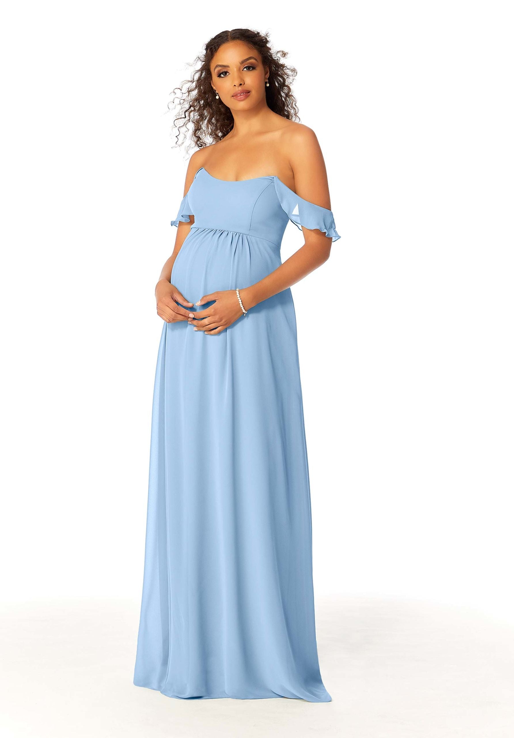 Formal Dresses Ruffle Evening Formal Long A Line Dress MGNY Madeline Gardner New York 14111 Cornflower
