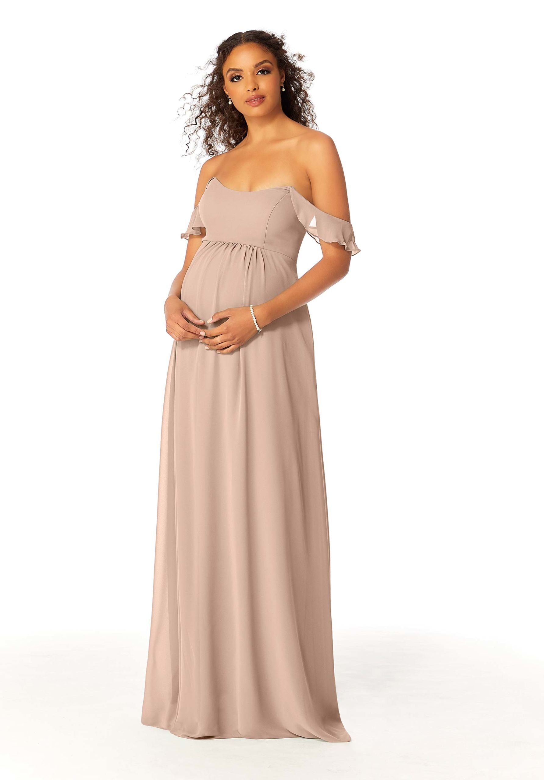 Formal Dresses Evening Long Ruffle Formal A Line Dress MGNY Madeline Gardner New York 14111 Latte