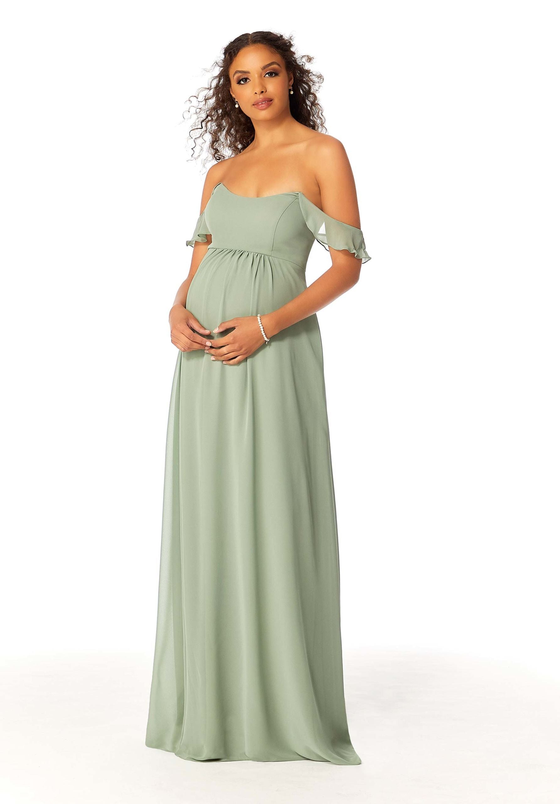 Formal Dresses Evening Long Ruffle Formal A Line Dress MGNY Madeline Gardner New York 14111 Moss
