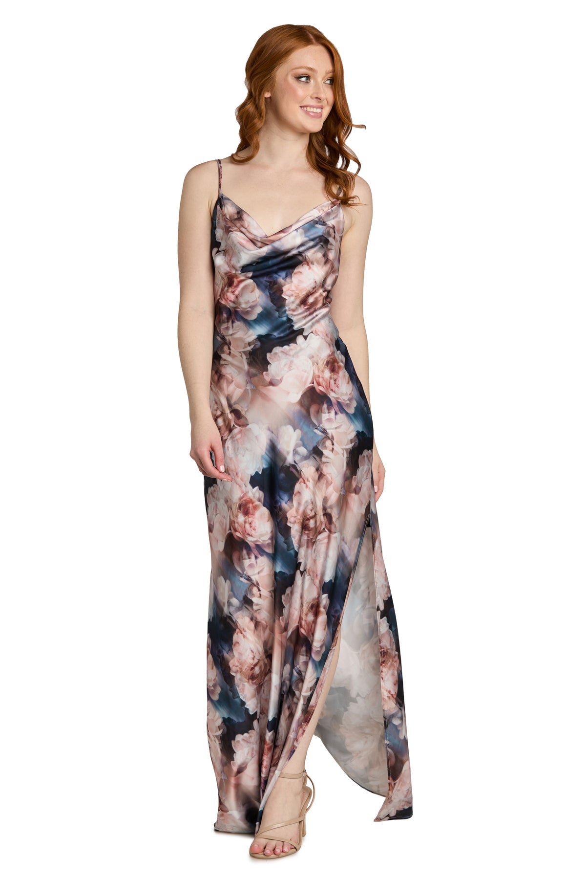 Prom Dresses Floral Print Formal Long Prom Dress Morgan & Co 14114 Blush/Blue