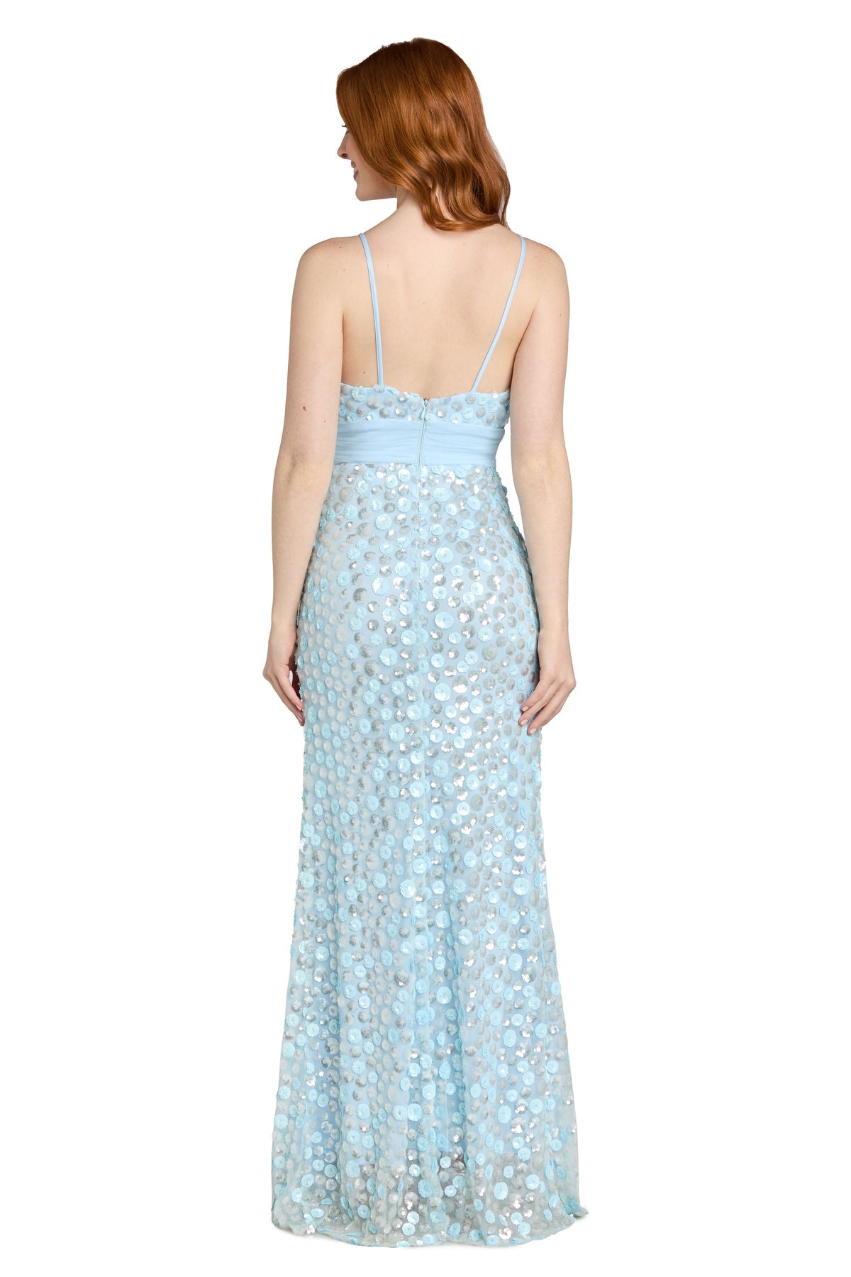 Plunge Neck Long Sequin Prom Dress by Morgan & Co 14124 in Blue