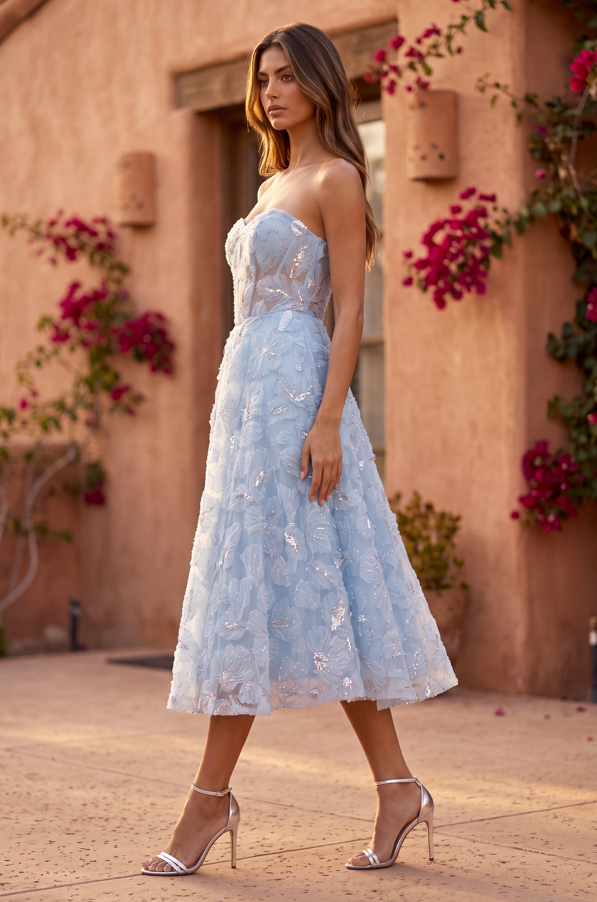 floral.cocktail dress Strapless Formal A Line Floral Lace Midi Cocktail Shoe Size:8.5 Black Lace Dress | Slight Stretch Closure besthz