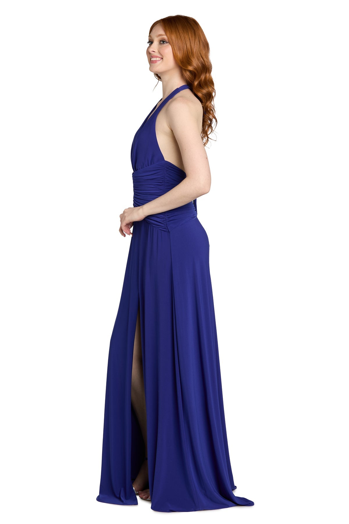 Halter Long Jersey Prom Dress by Morgan & Co 14141 in Royal