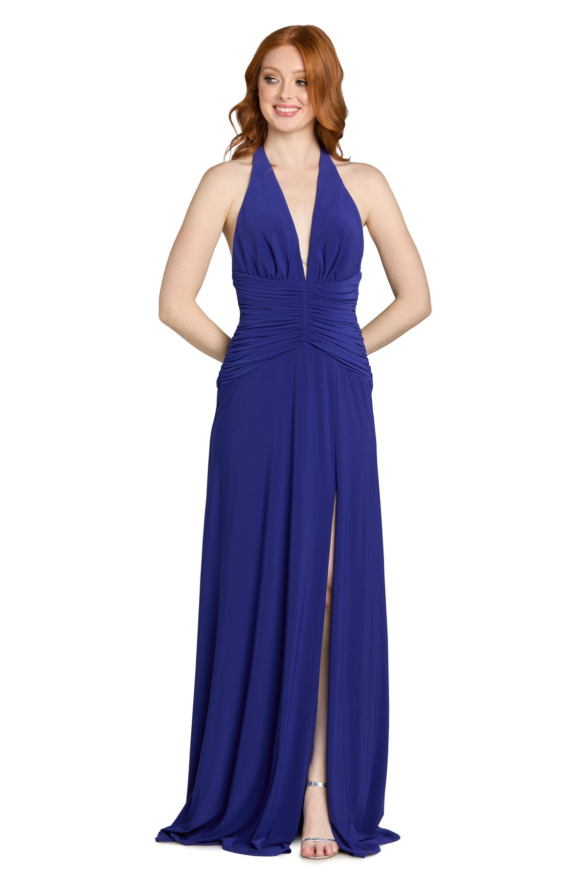 Halter Long Jersey Prom Dress by Morgan & Co 14141 in Royal