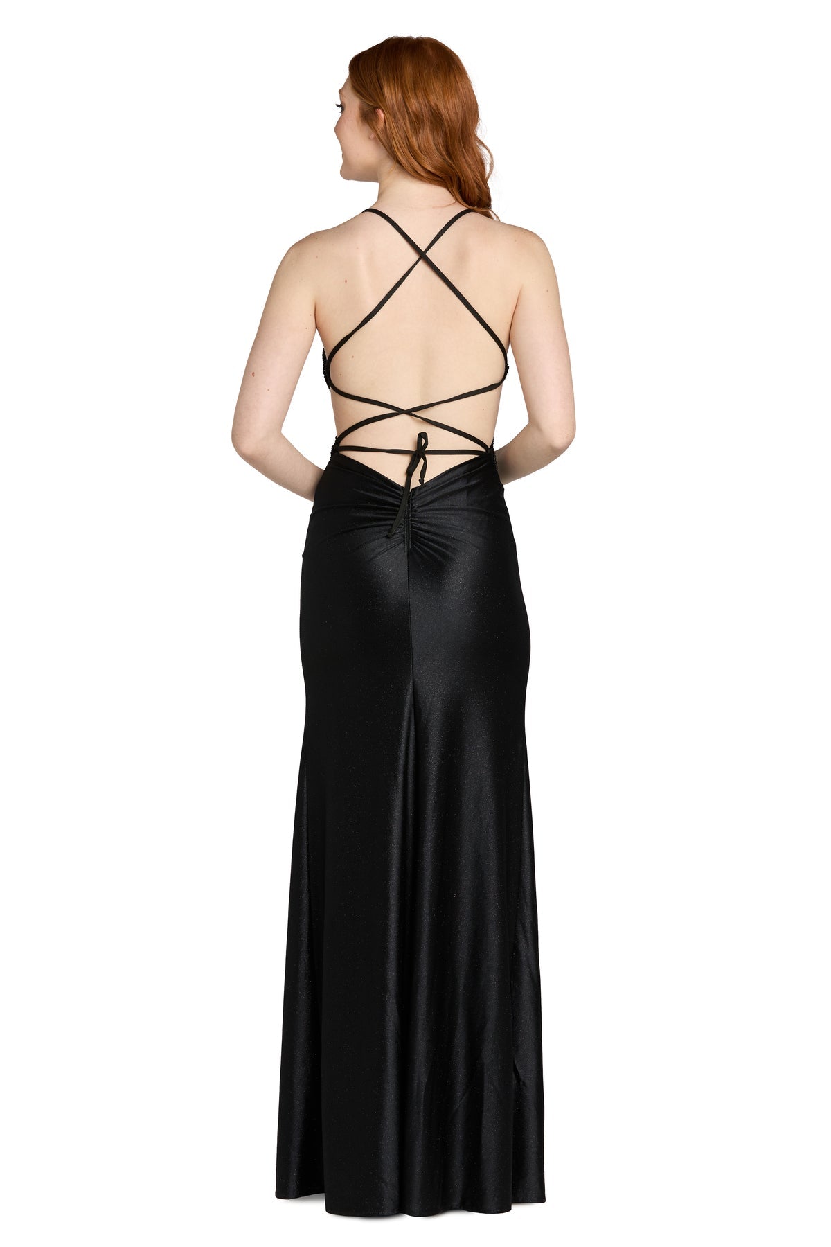 Plunge Neck Long Sequin Prom Dress by Morgan & Co 14144 in Black
