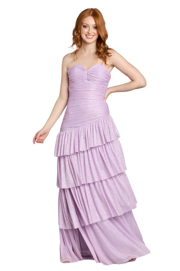 Strapless Long Shimmer Tiered Prom Dress by Morgan & Co 14172