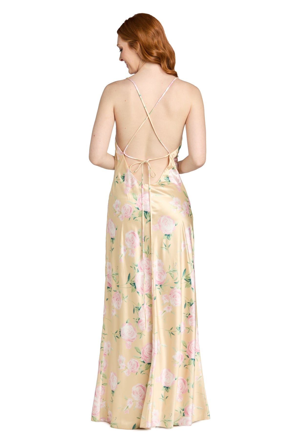 Cowl Neck Long Satin Prom Dress by Morgan & Co 14175 in Yellow