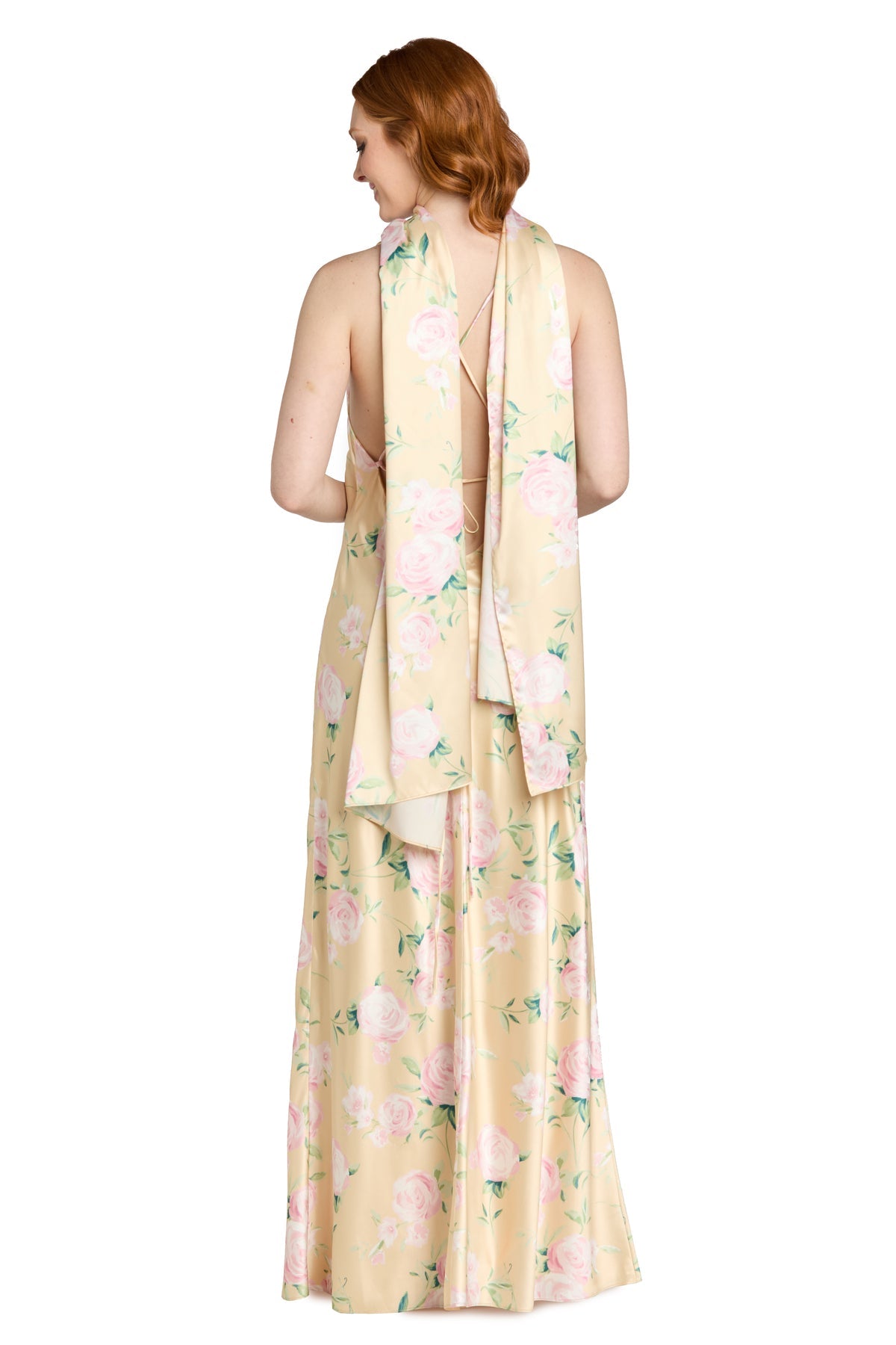 Cowl Neck Long Satin Prom Dress by Morgan & Co 14175 in Yellow