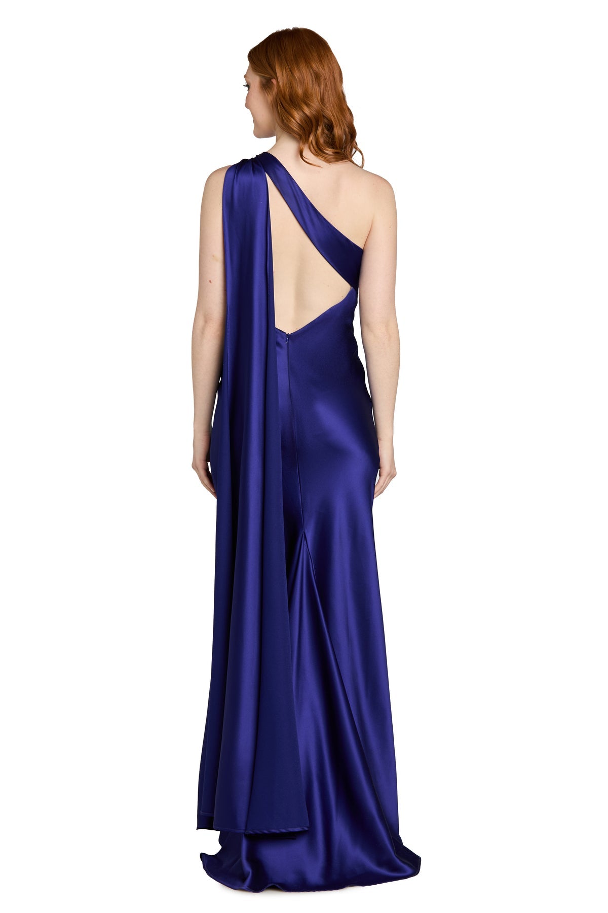 One-Shoulder Satin Long Prom Dress by Morgan & Co 14199 in Purple