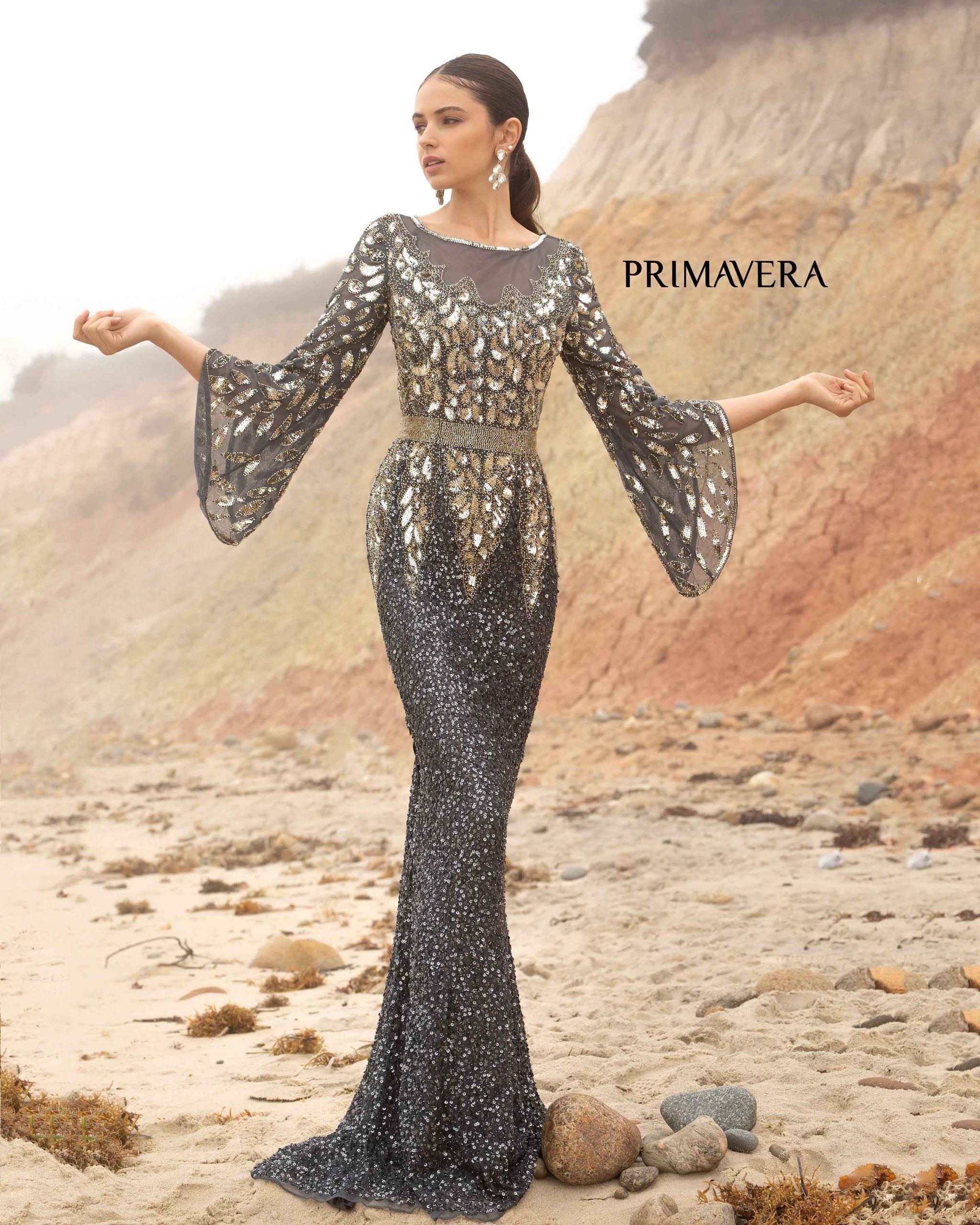 Mother of the Bride Dresses Mother of the Bride Formal Long Sequin Dress Primavera Couture 1424 Charcoal