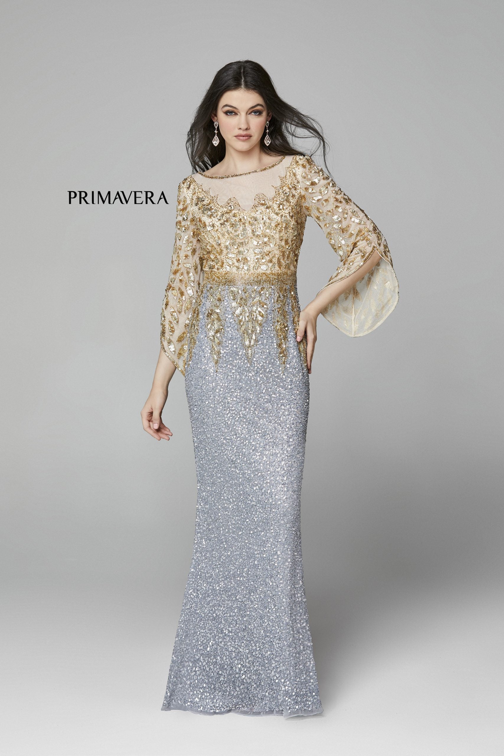 Mother of the Bride Dresses Mother of the Bride Formal Long Sequin Dress Primavera Couture 1424 Platinum Gold