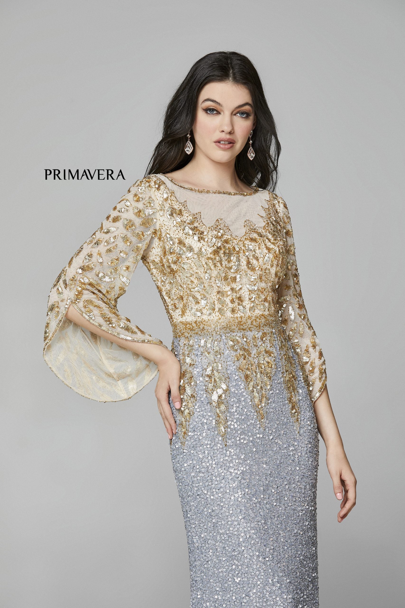 Mother of the Bride Dresses Mother of the Bride Formal Long Sequin Dress Primavera Couture 1424 Platinum Gold