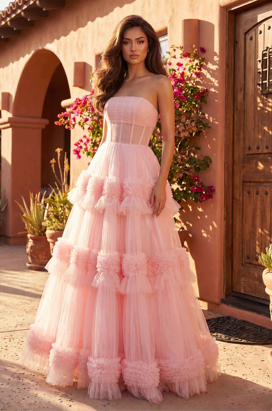 Prom Dresses Long Layered Formal Dress Prom Ball Gown Rose