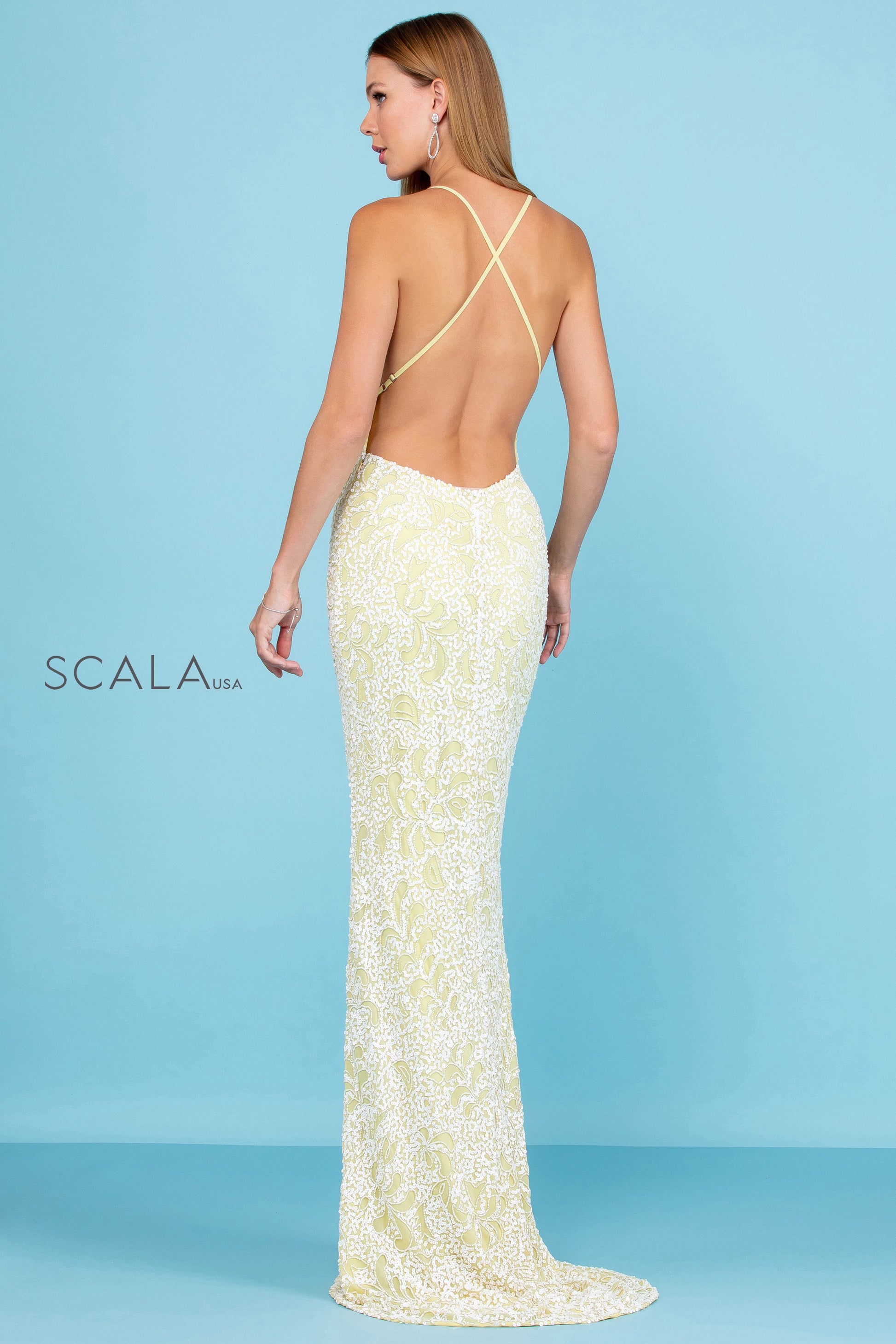 Scala 47542 Fitted Formal Long Beaded Sequin Prom Dress