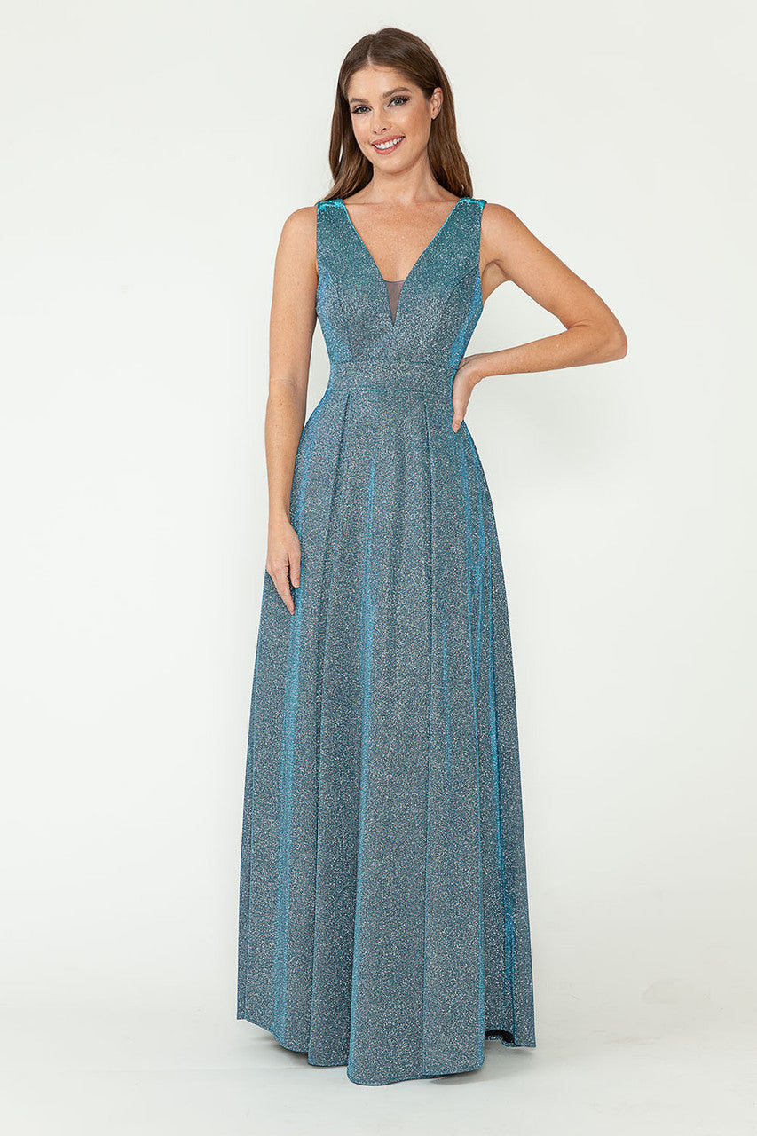 Formal Dresses Pleated Long Metallic Formal Prom Dress Lenovia 5256 Royal/Silver