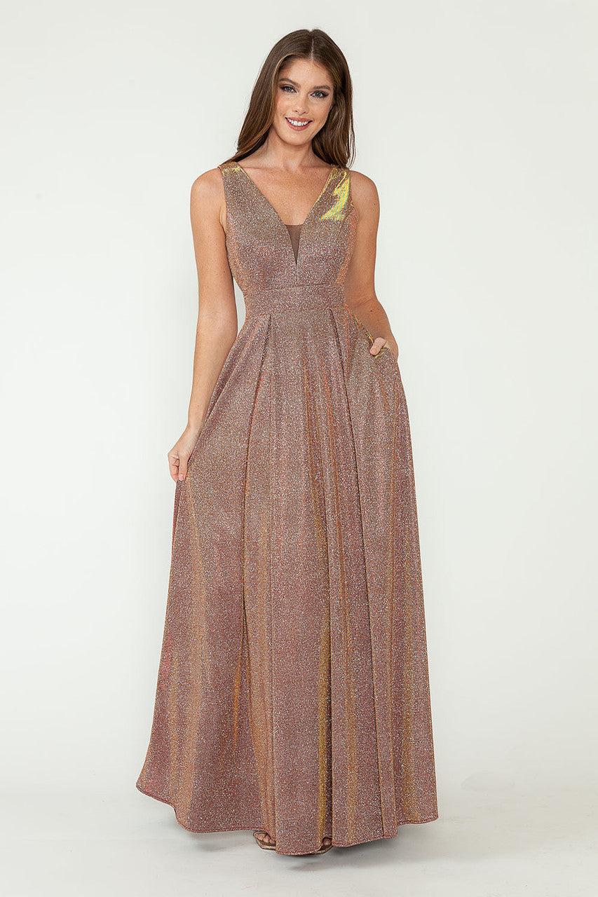 Formal Dresses Pleated Long Metallic Formal Prom Dress Lenovia 5256 Rust