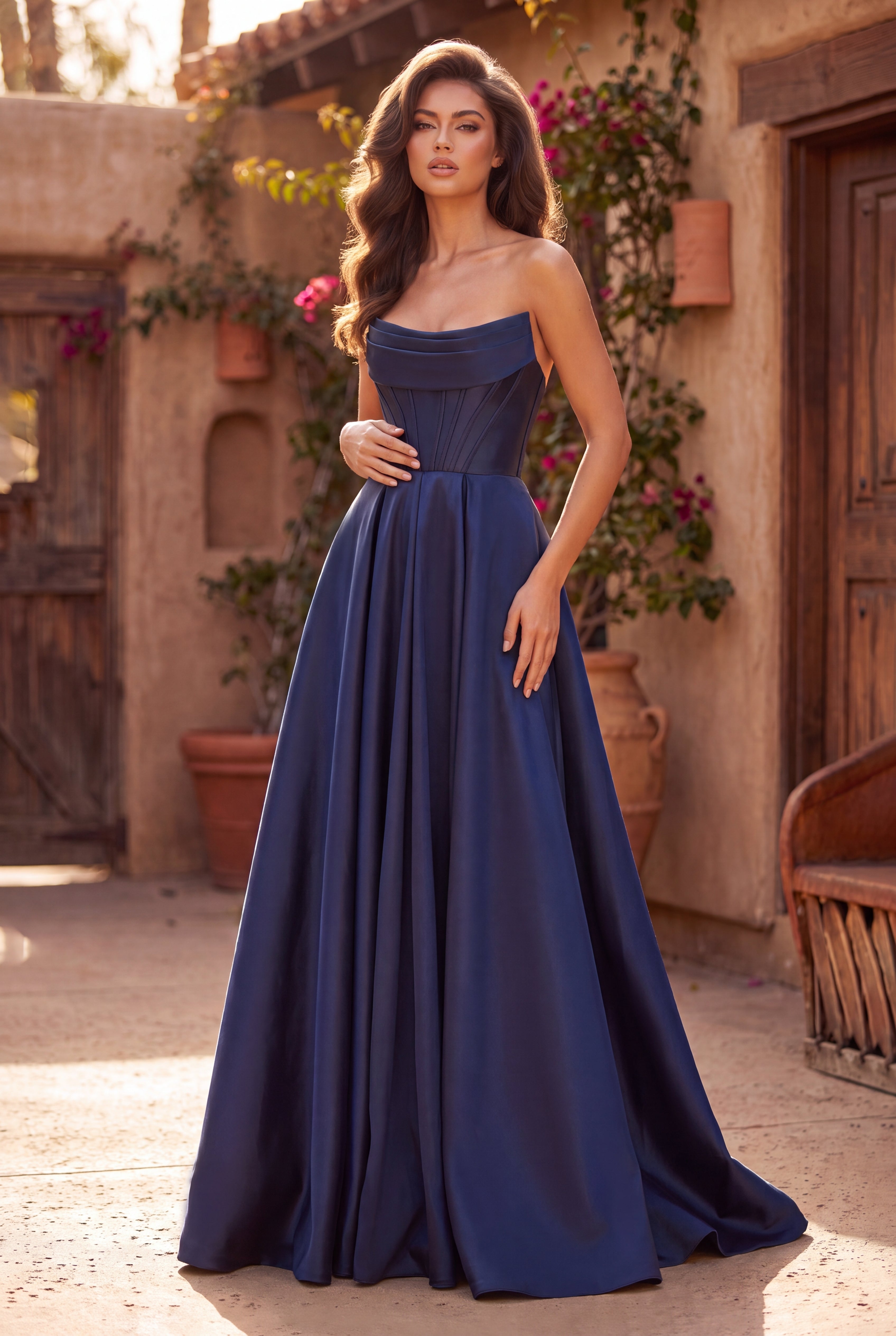 Classic Long Mikado Corset Formal Ball Gown