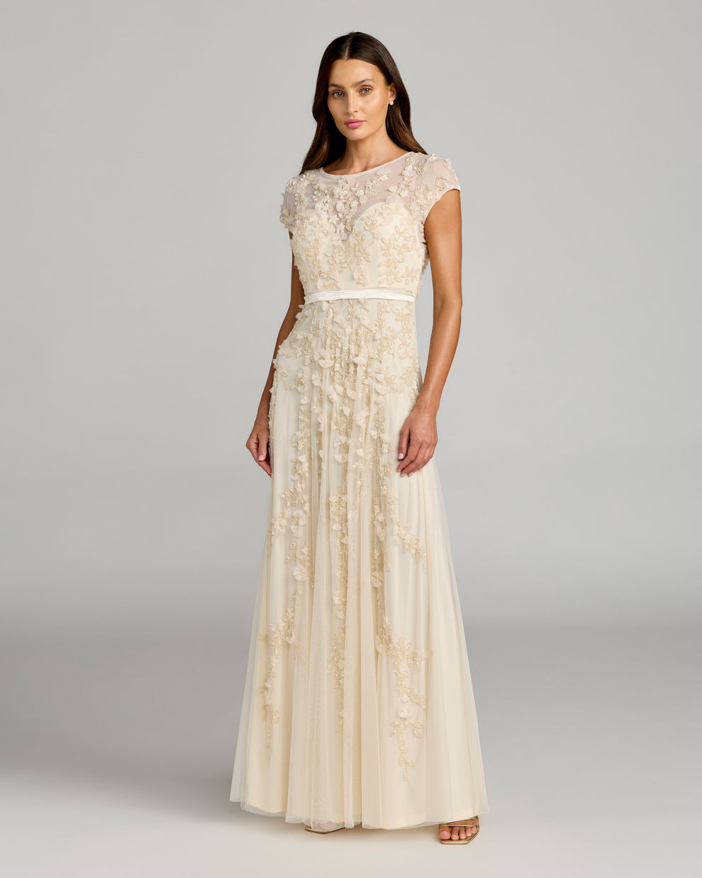 Mother of the Bride Dresses A Line Long Formal 3D Floral Mother of the Bride Dress Mac Duggal 9914521 Butter