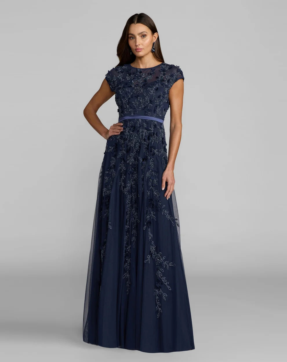 Mother of the Bride Dresses Formal A line Long 3D Floral Mother of the Bride Dress Mac Duggal 9914521P Midnight