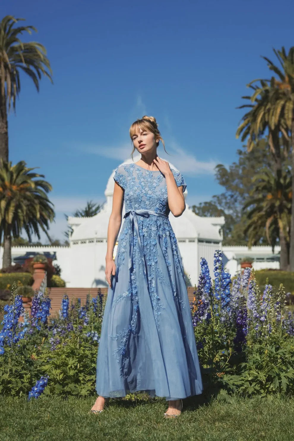 Formal Dresses A Line Floral Long Evening Formal Dress Sky Blue