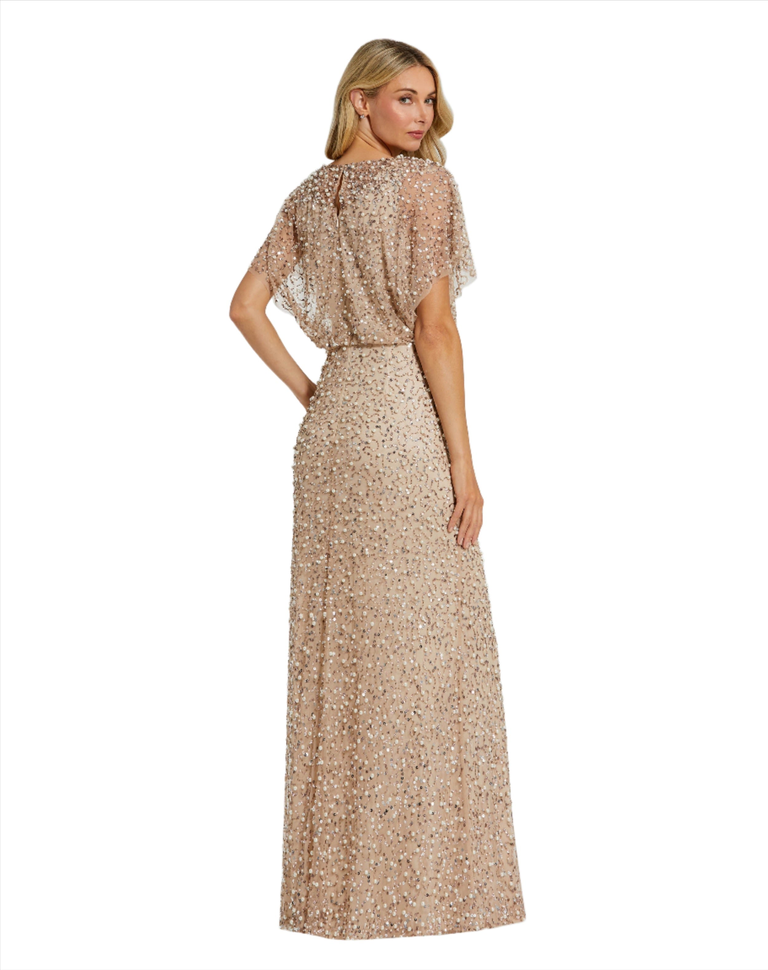 Nude Gold Mac Duggal 14523 Long Formal Beaded Mother of the Bride Dress ...