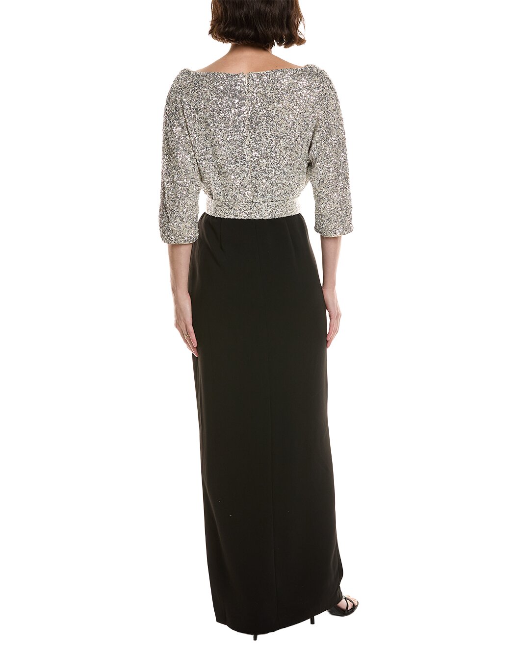 Silver Black Bateau Floor-Length Sequin Formal Side Slit Gown Badgley Mischka EG4612C