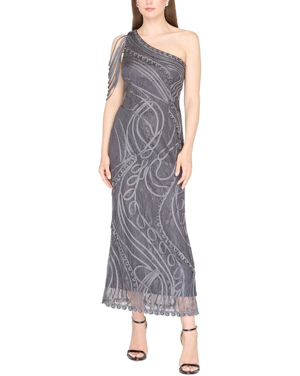 One Shoulder Soutache Fringe Cocktail Dress