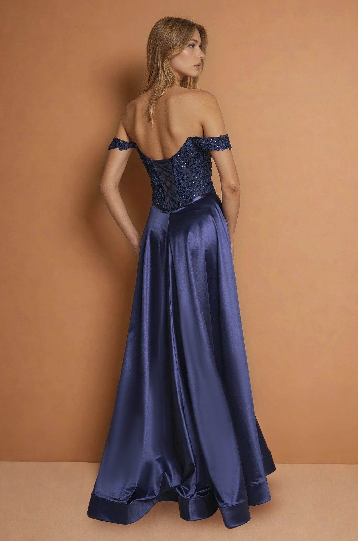Formal Dresses Corset Off Shoulder Formal Evening Gown  Navy