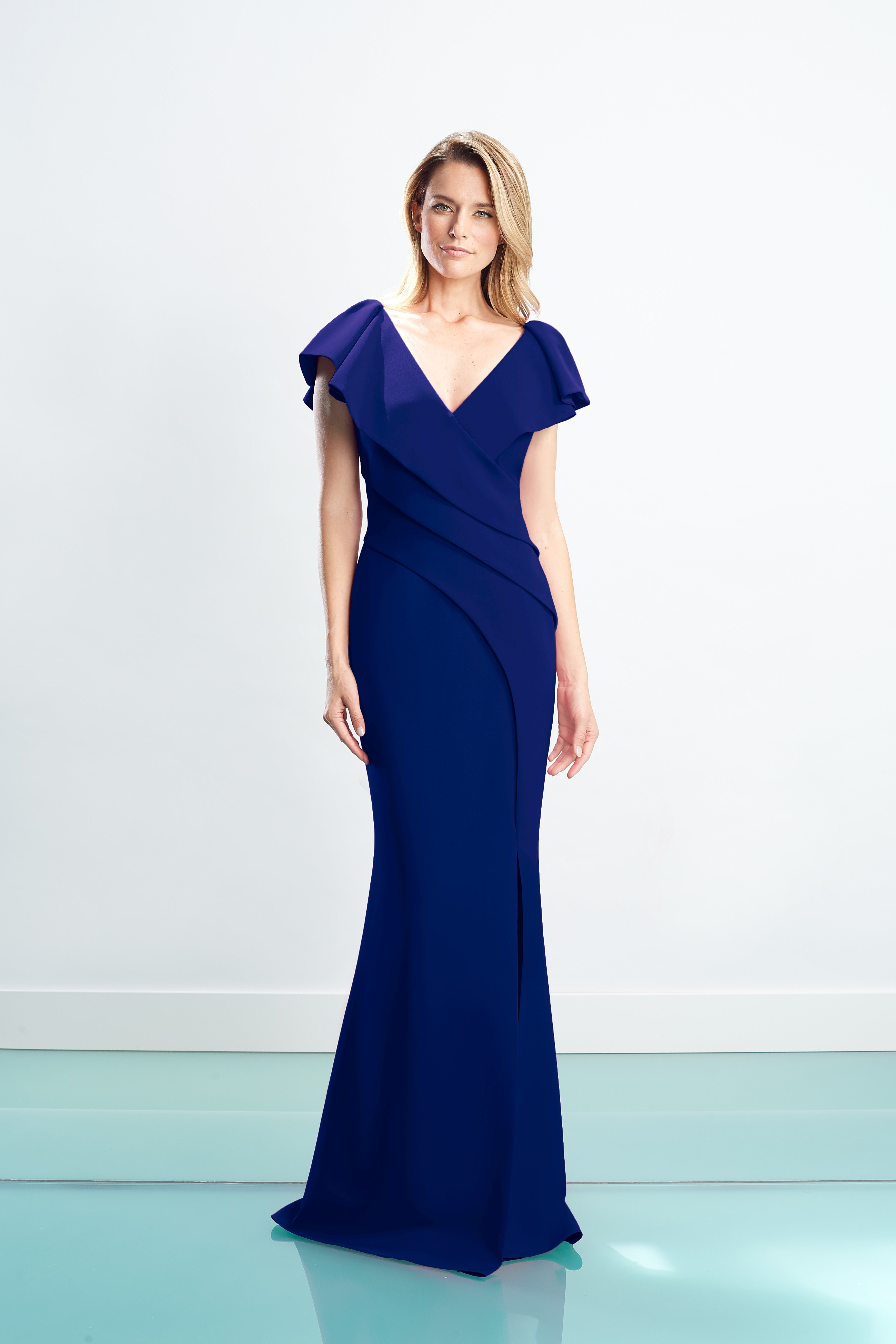 Alexander by Daymor 1456 Long Pleated Ruffle Slit Formal Dress