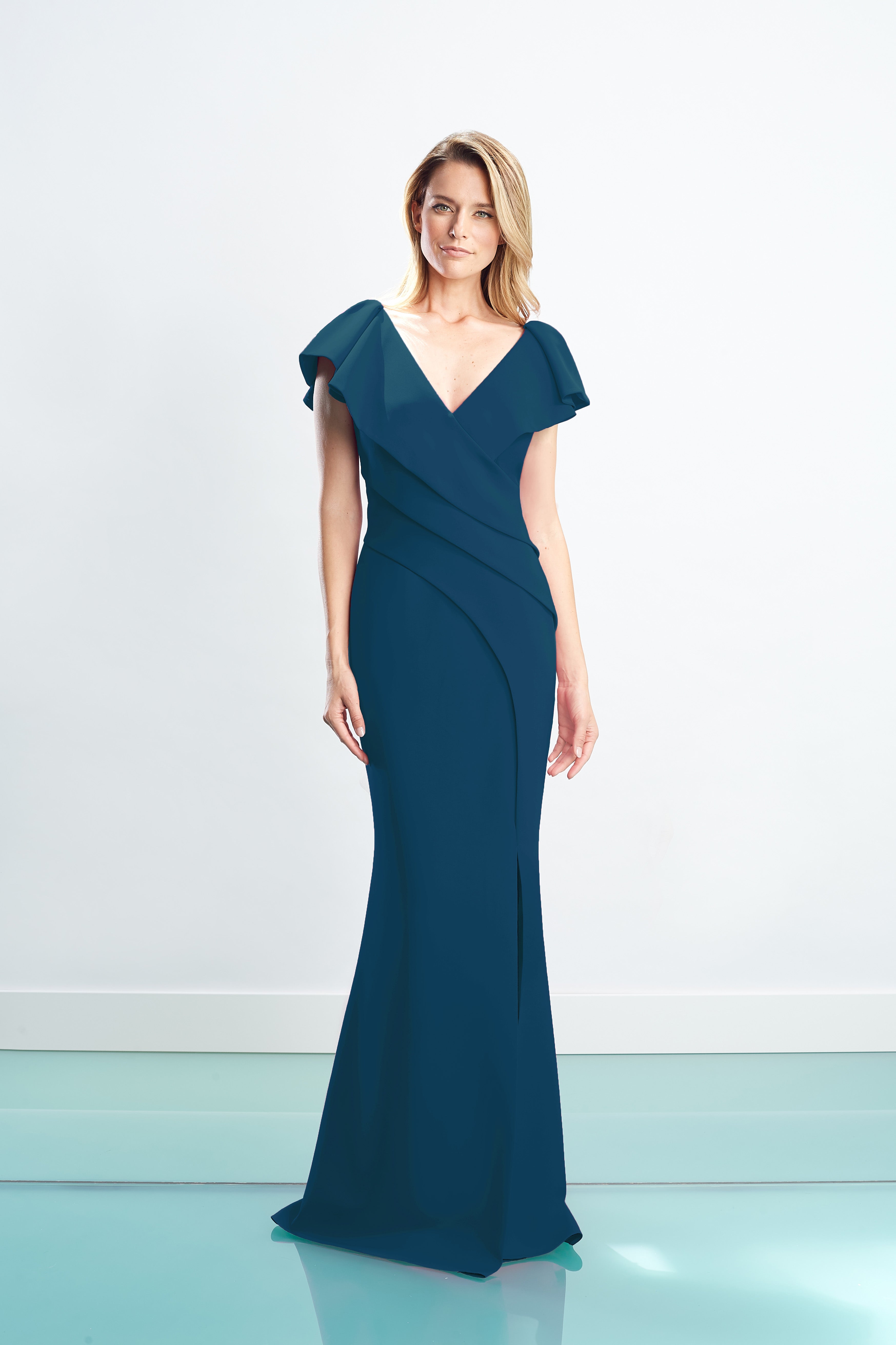 Formal Dresses Long Pleated Ruffle Slit Formal Dress Twilight Blue