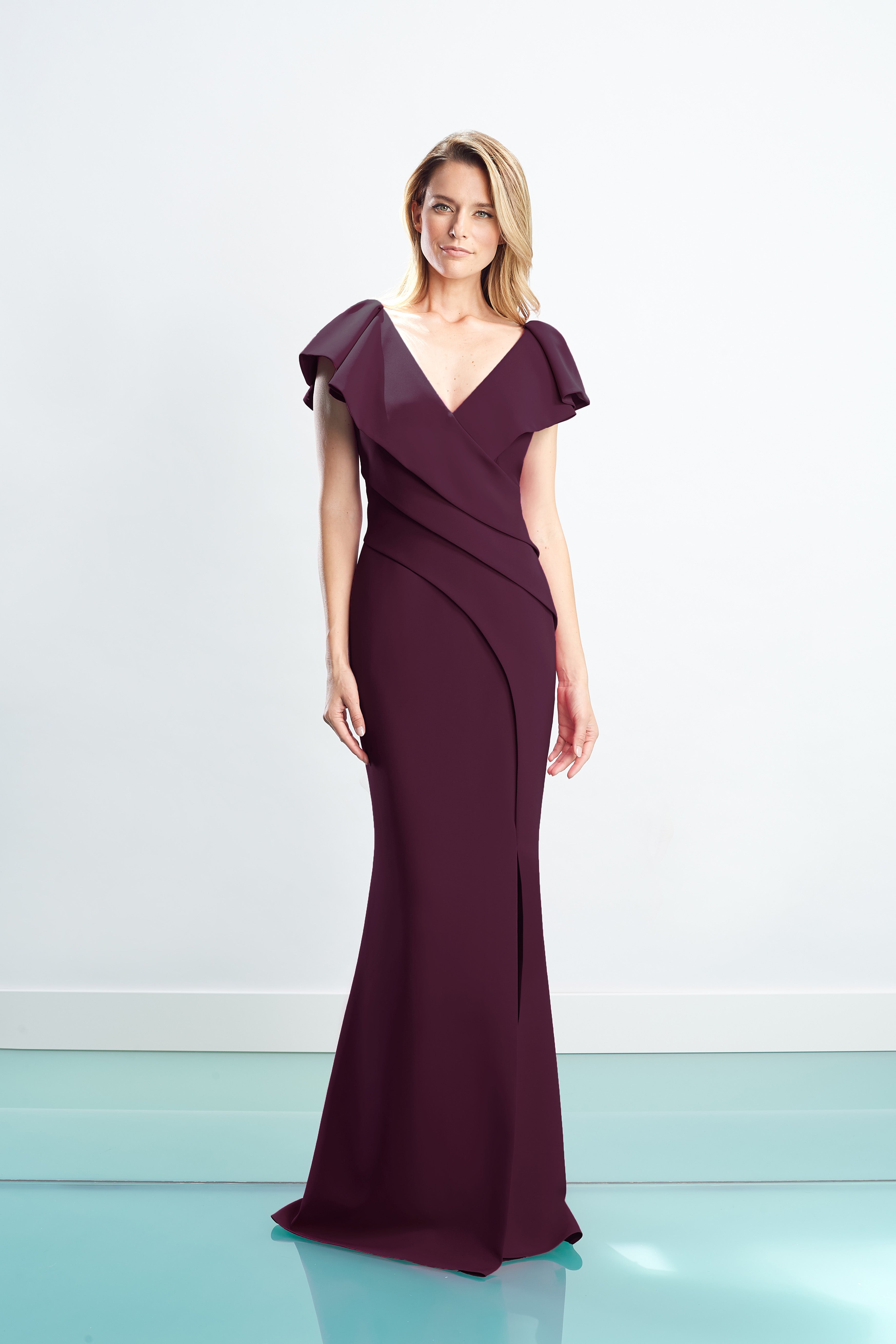 Formal Dresses Long Slit Formal Ruffle Pleated Evening Dress Wine