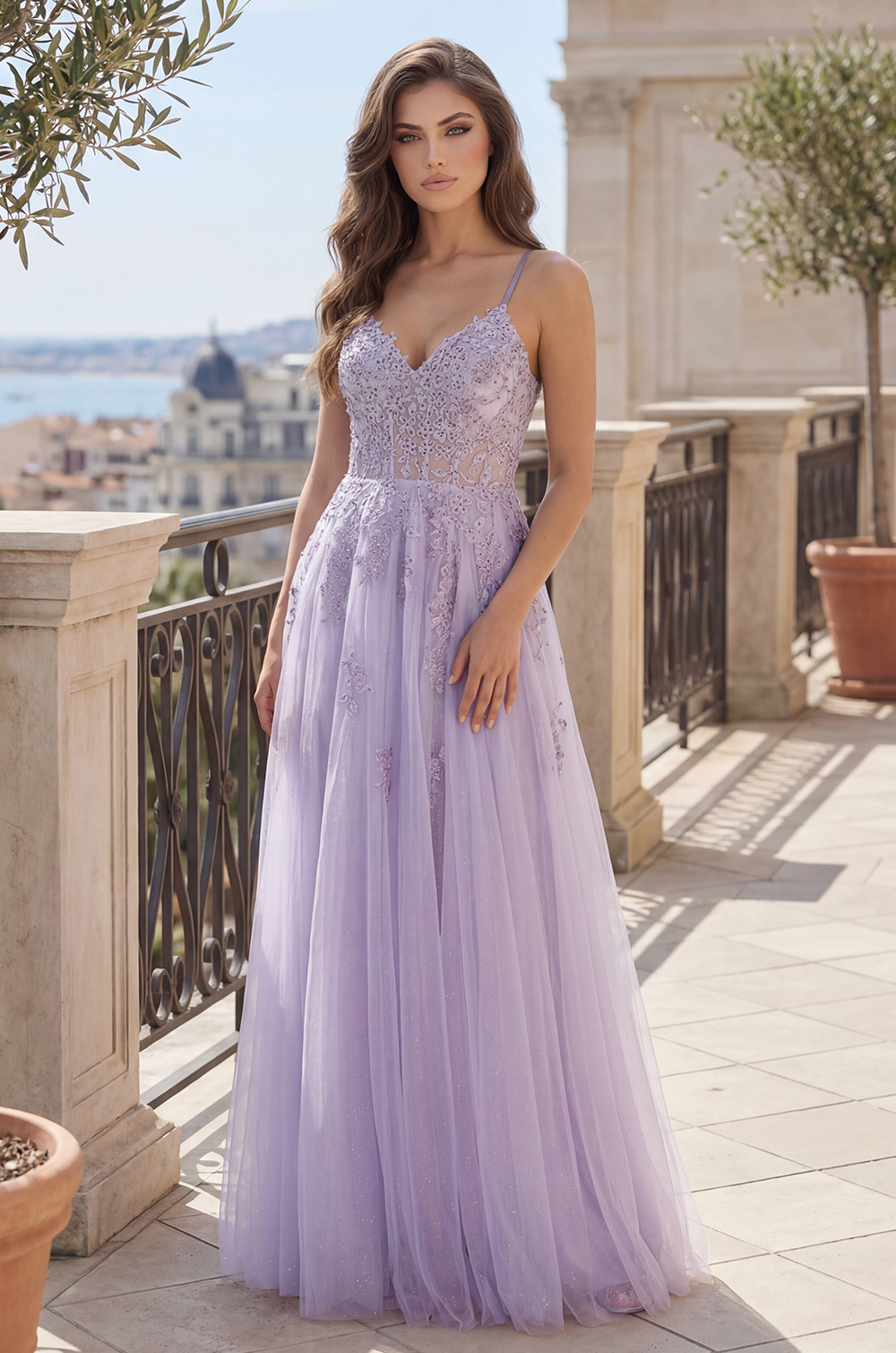 A-Line Long Lace Formal Prom Ball Gown