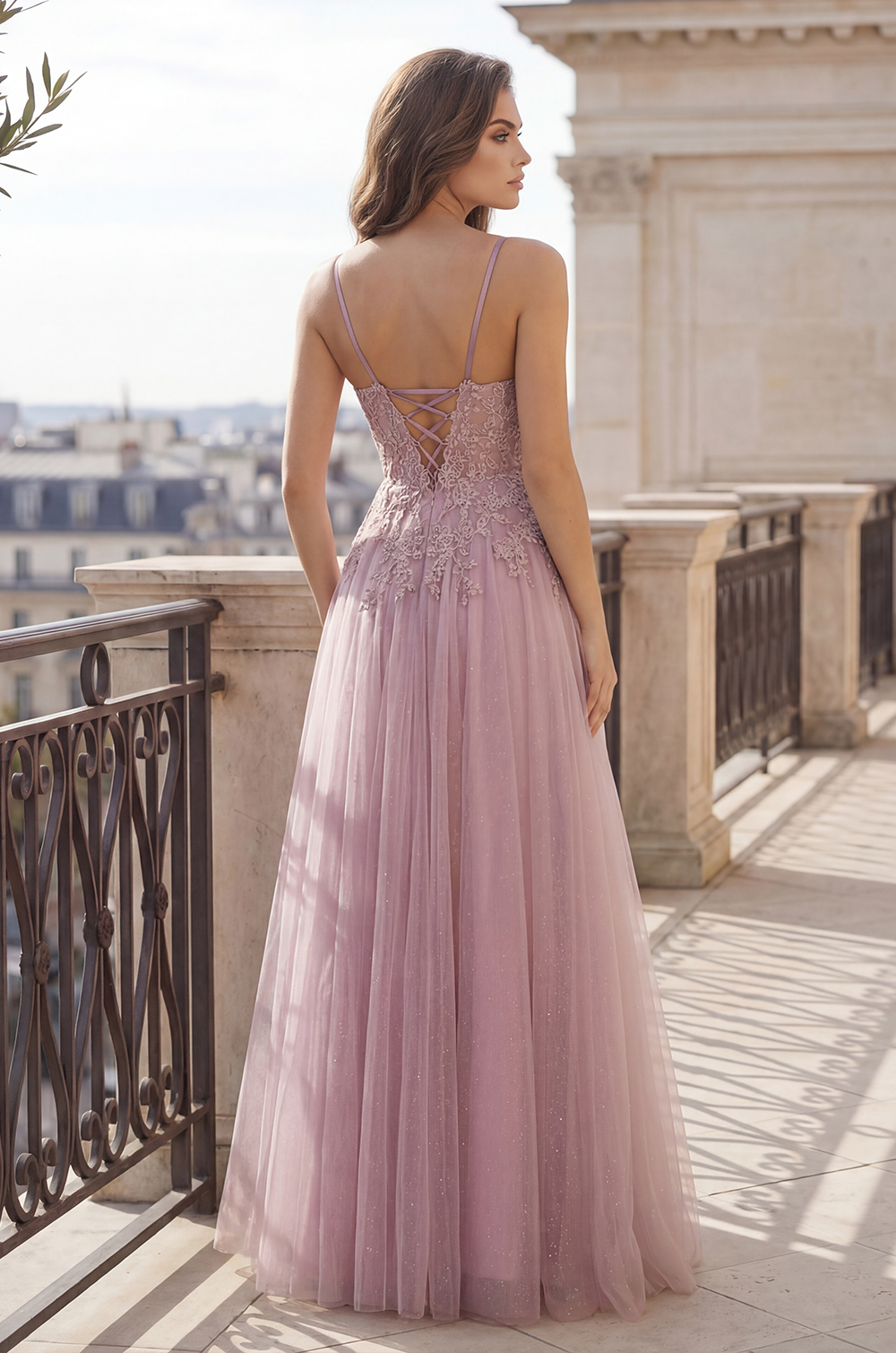 A-Line Long Lace Formal Prom Ball Gown