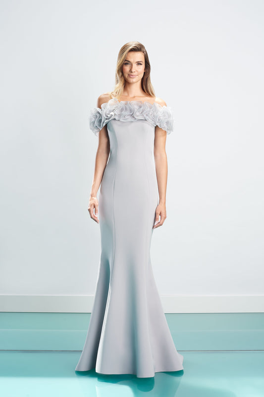 Formal Dresses Long Formal Fitted Floral Ruffle Dress Dove Grey
