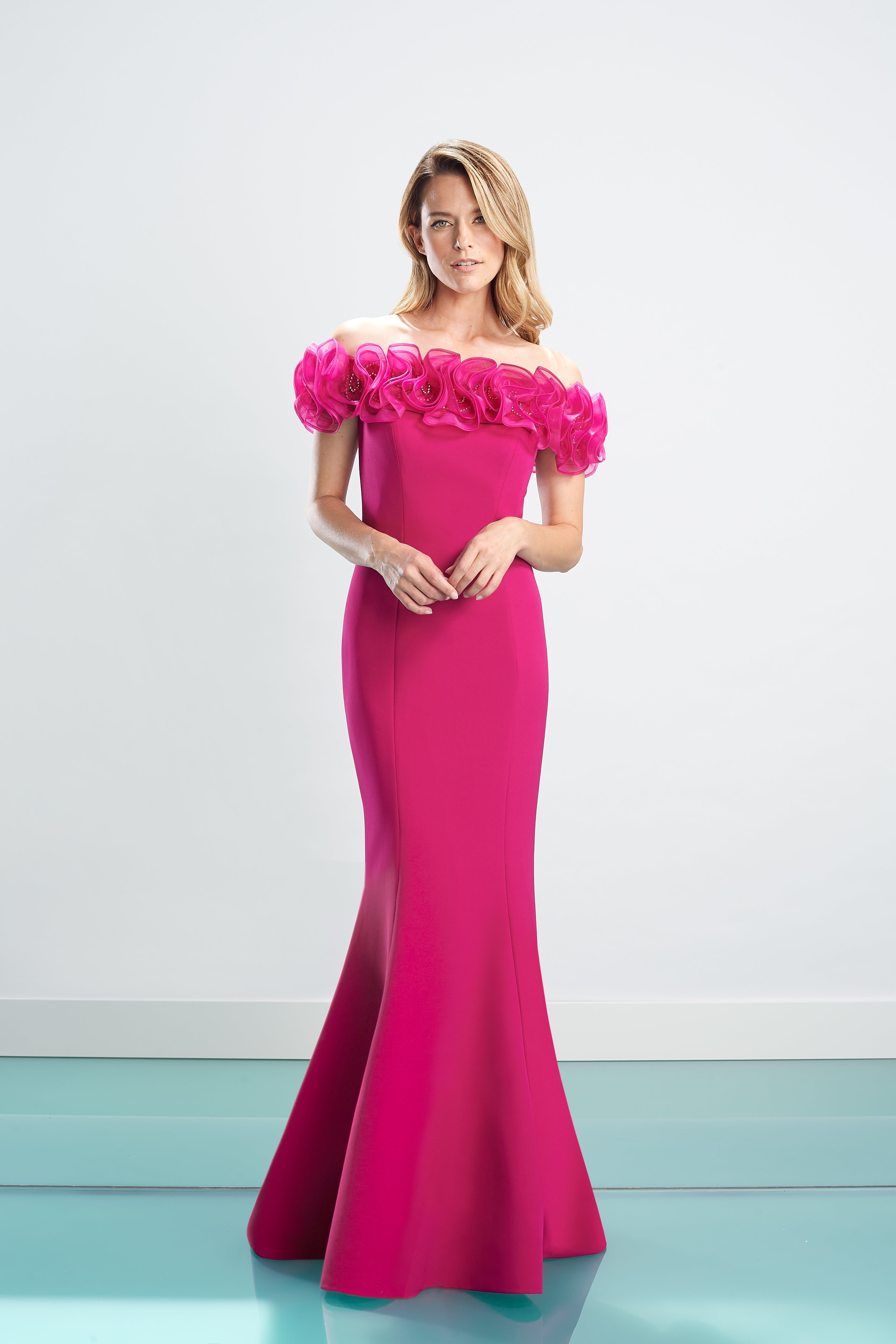 Formal Dresses Long Formal Fitted Floral Ruffle Dress Fuchsia