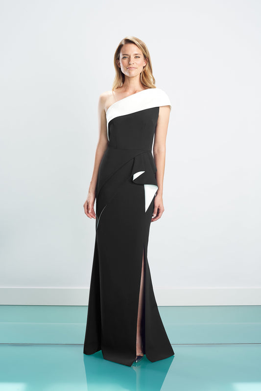 Formal Dresses Long Formal Slit Ruffle Dress Black/White