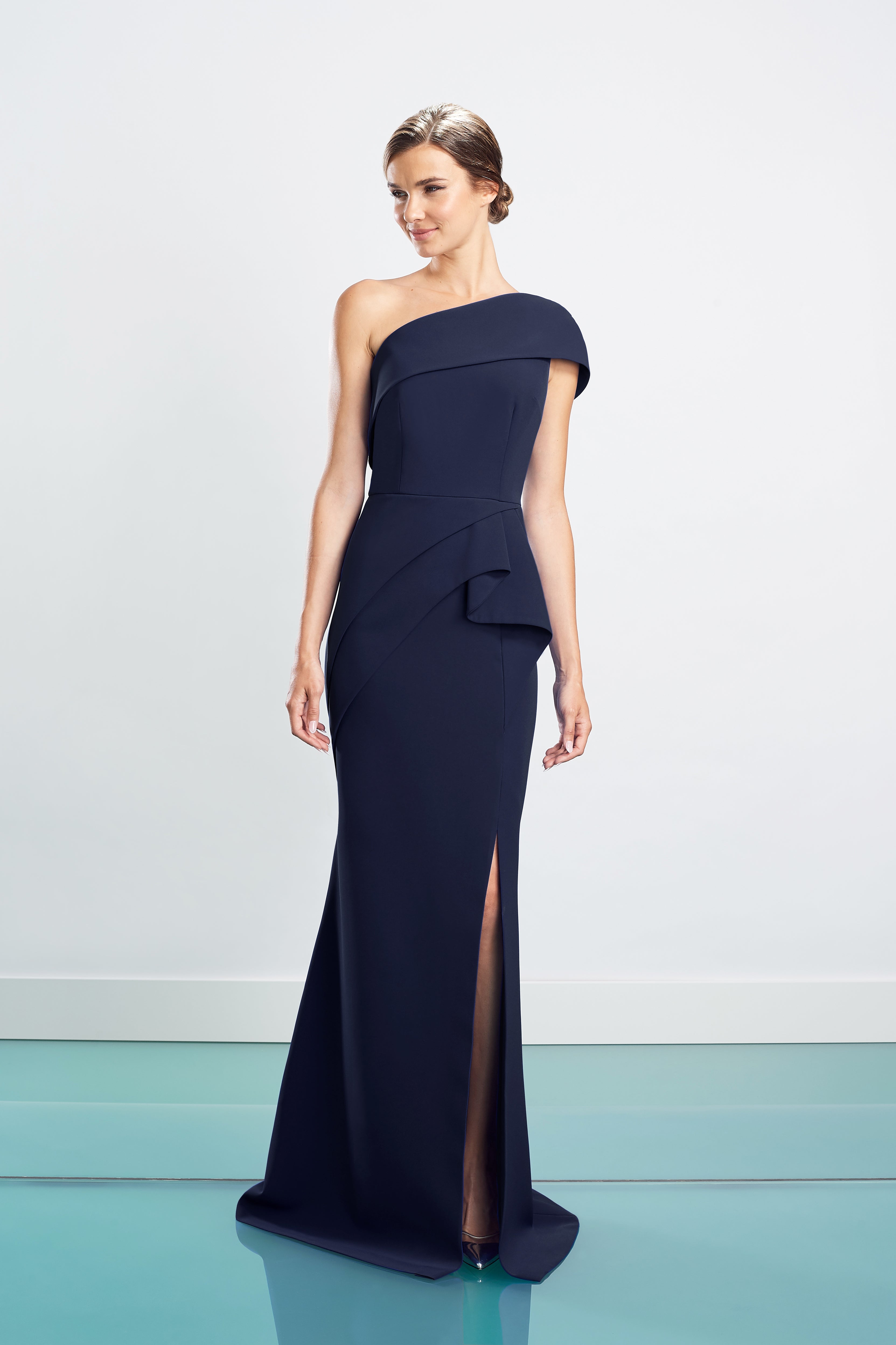Formal Dresses Long Ruffle Slit Formal Evening Dress Navy