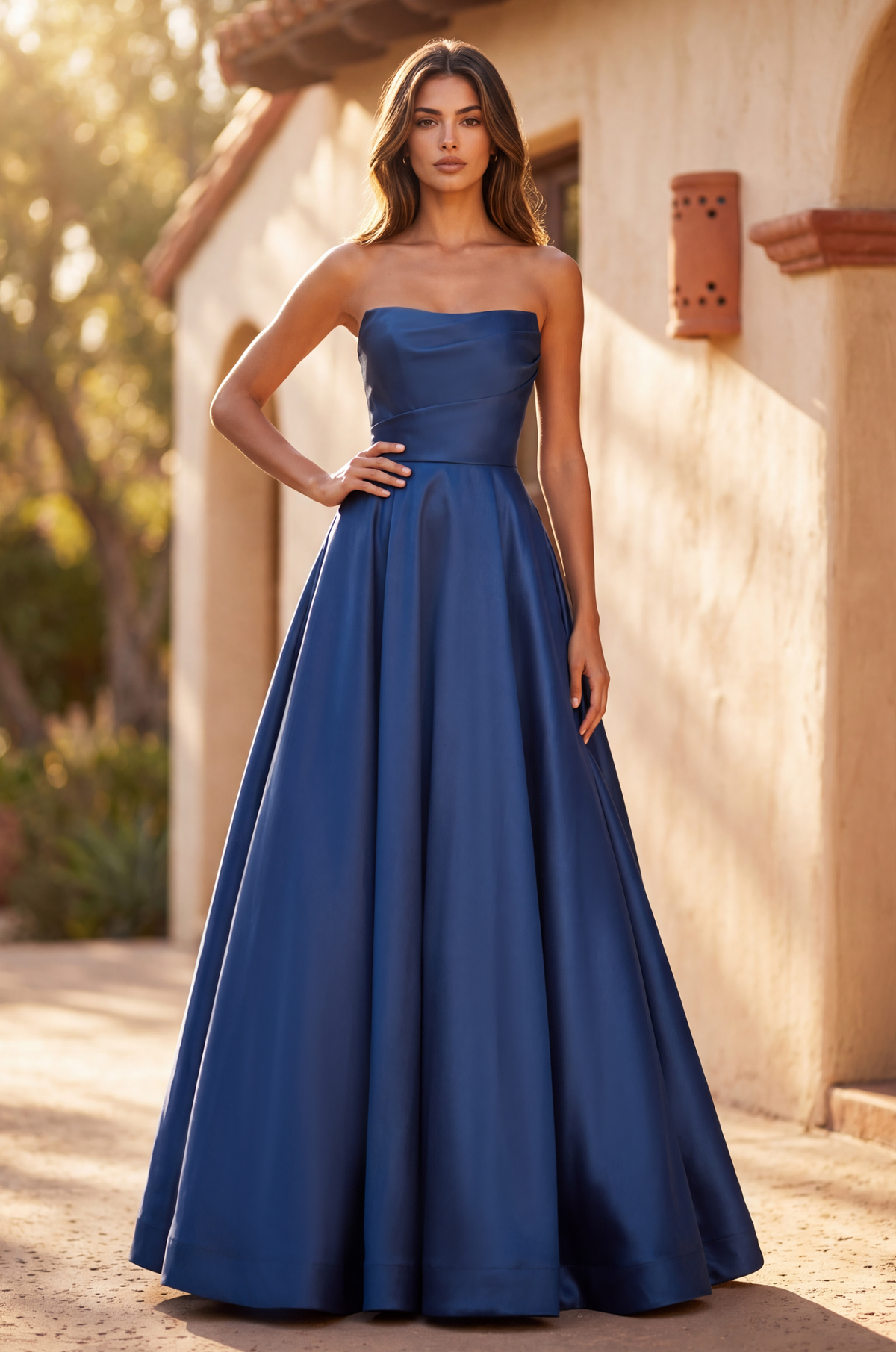 Long Corset Formal Pleated Prom Ball Gown